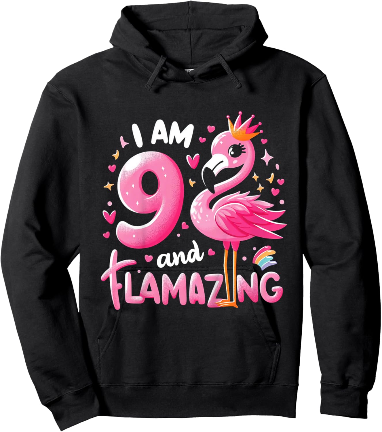9 And Flamazing Nine Years Old 9th Birthday Flamingo Hoodie - Hoodie | Black