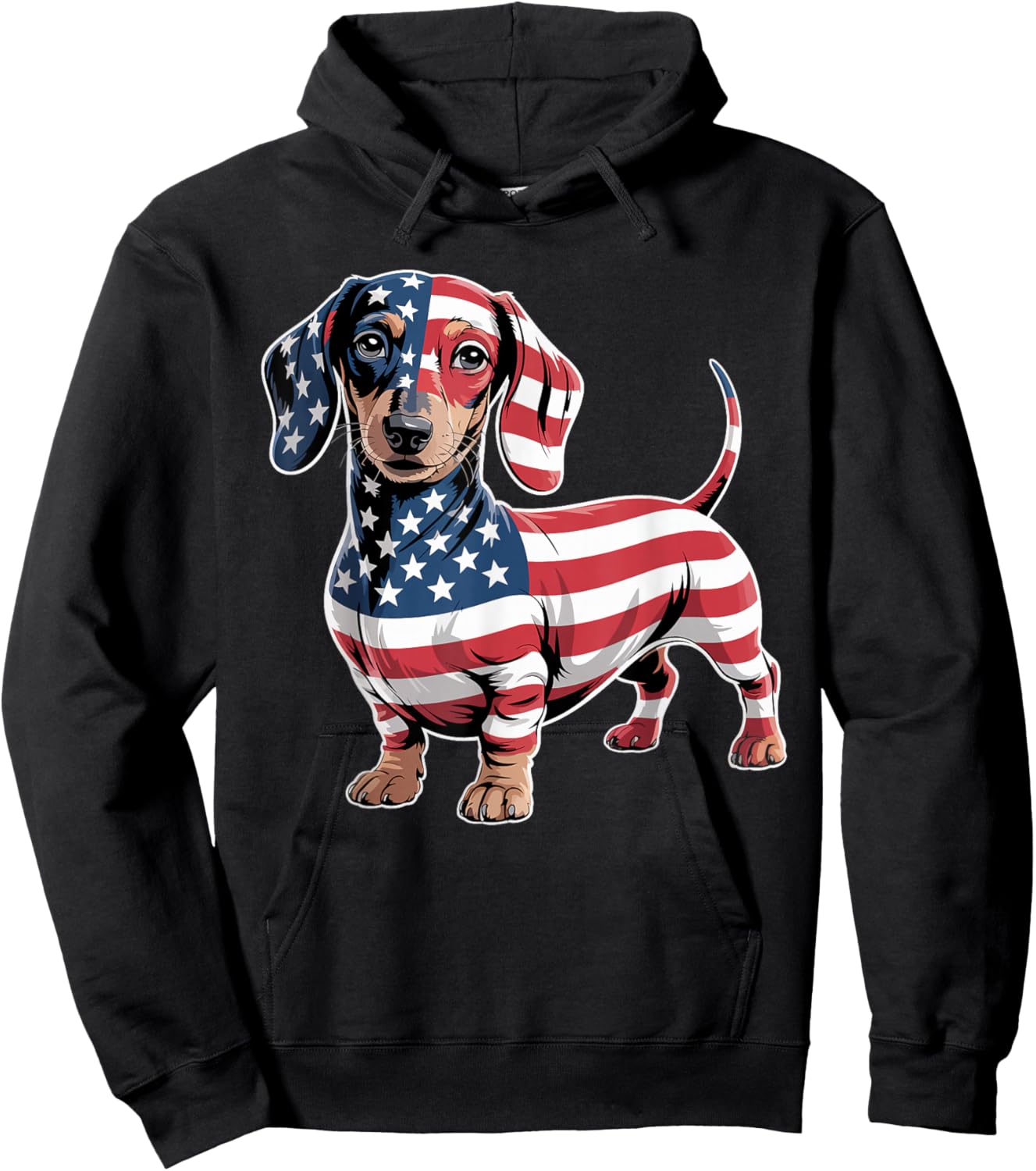 Dachshund Dog 4th of July American Flag Gifts Women Hoodie - Hoodie | Black