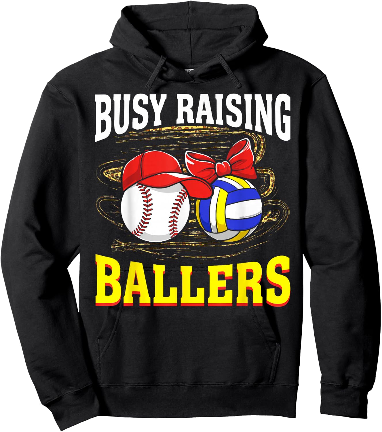 Busy Raising Ballers baseball volleyball mom leopard women Hoodie - Hoodie | Black