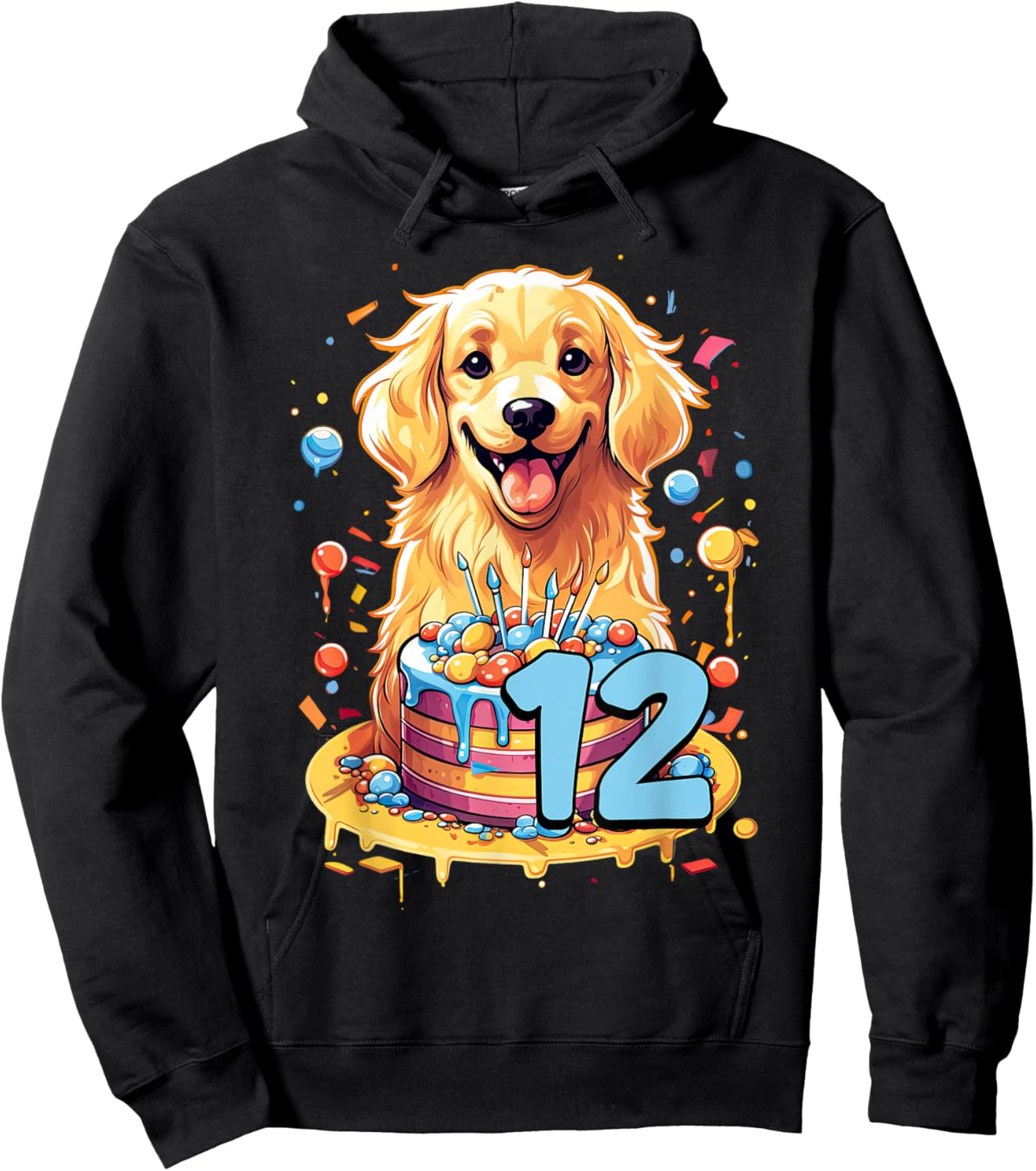 Golden Retriever Dog 12th Birthday Themed Party 12 Women Kids Hoodie - Hoodie | Black