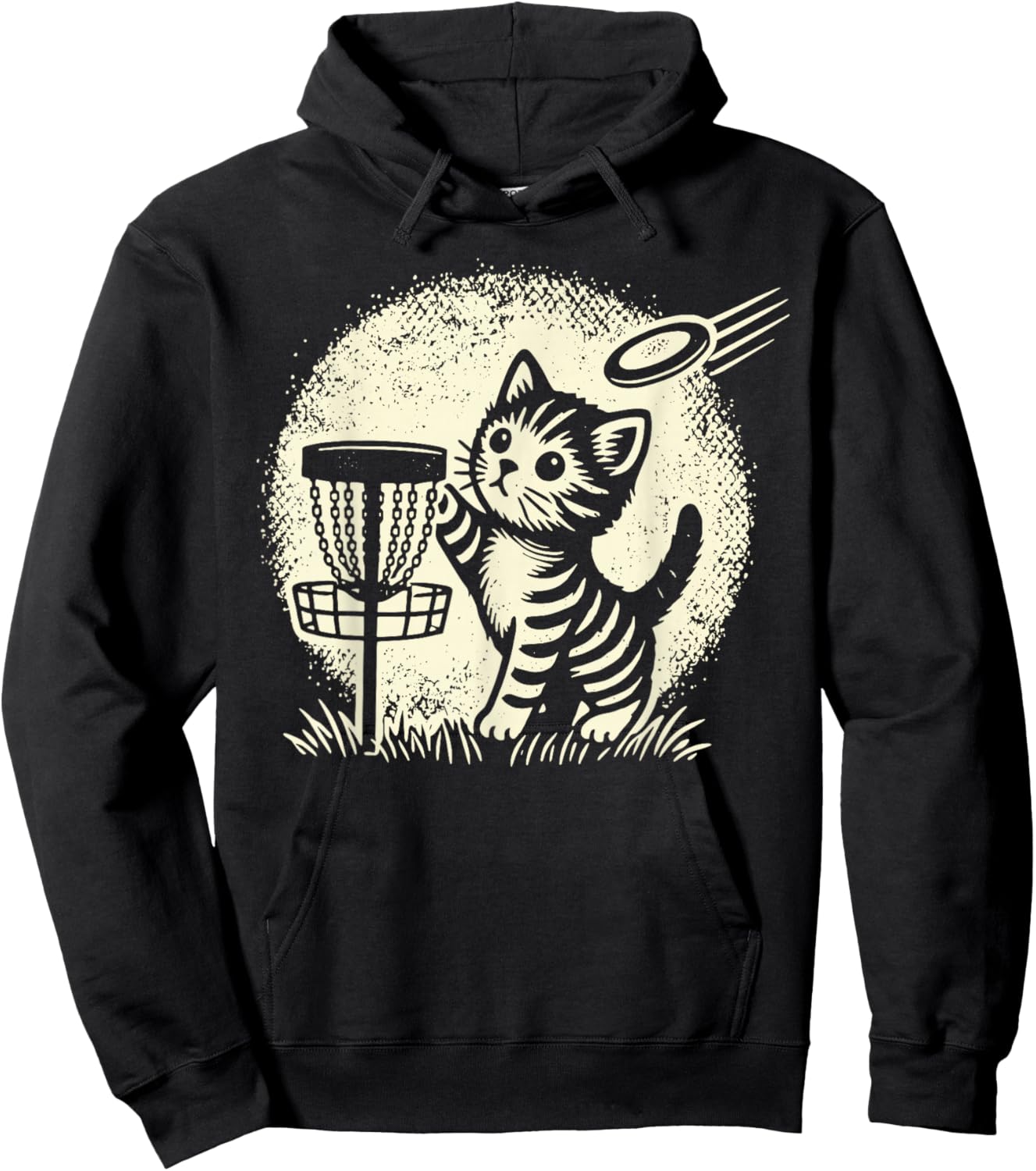 Vintage Cute Kitten Playing Disc Golf Golfing Golfer Cat Hoodie - Hoodie | Black