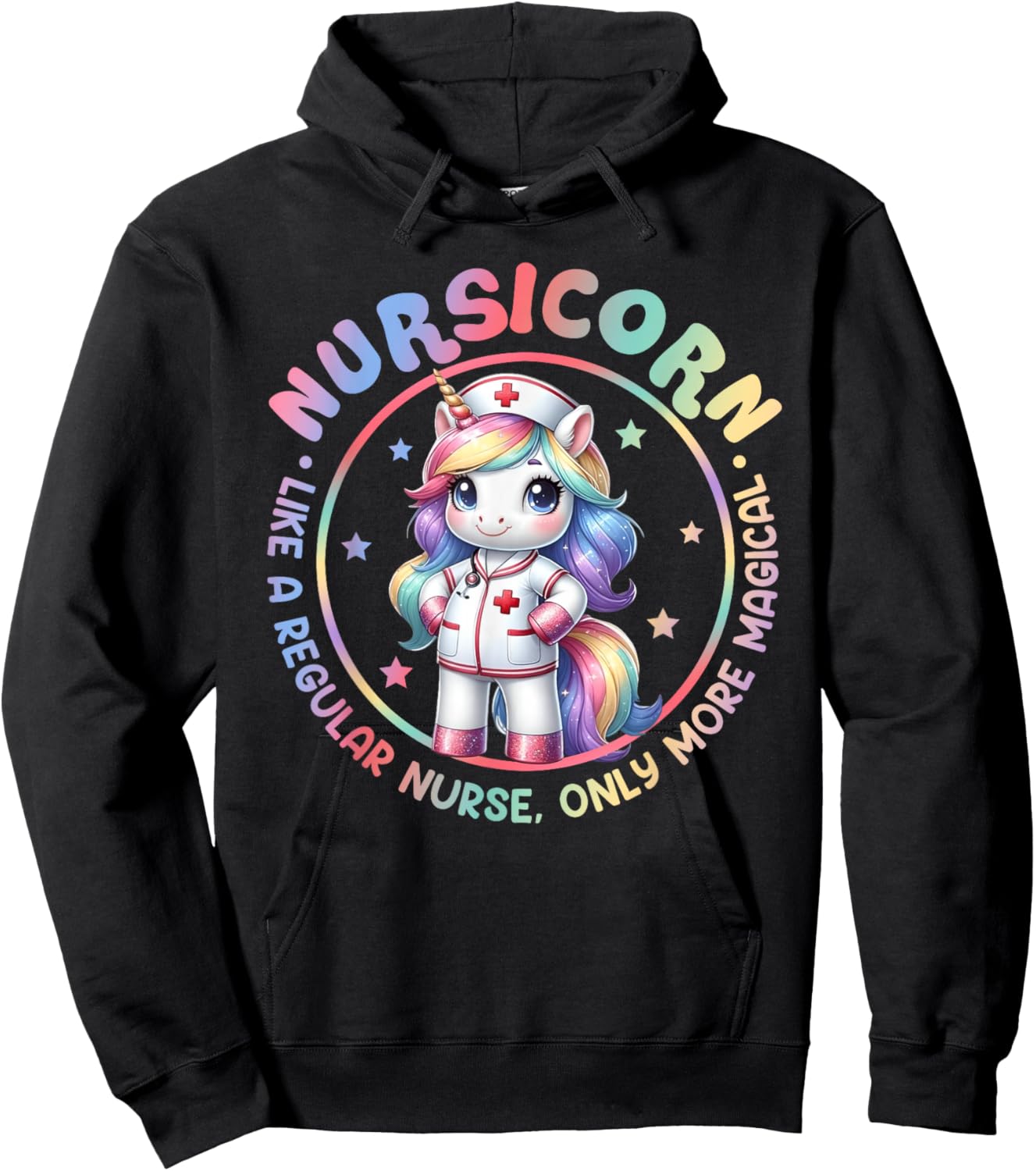 Funny Nursicorn Rainbow Cute Unicorn Nurse Nursing RN Women Hoodie - Hoodie | Black