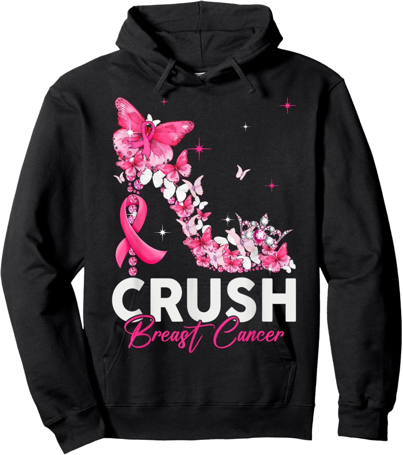 Crush Breast Cancer Awareness Bling Pink Ribbon Hoodie - Hoodie | Black