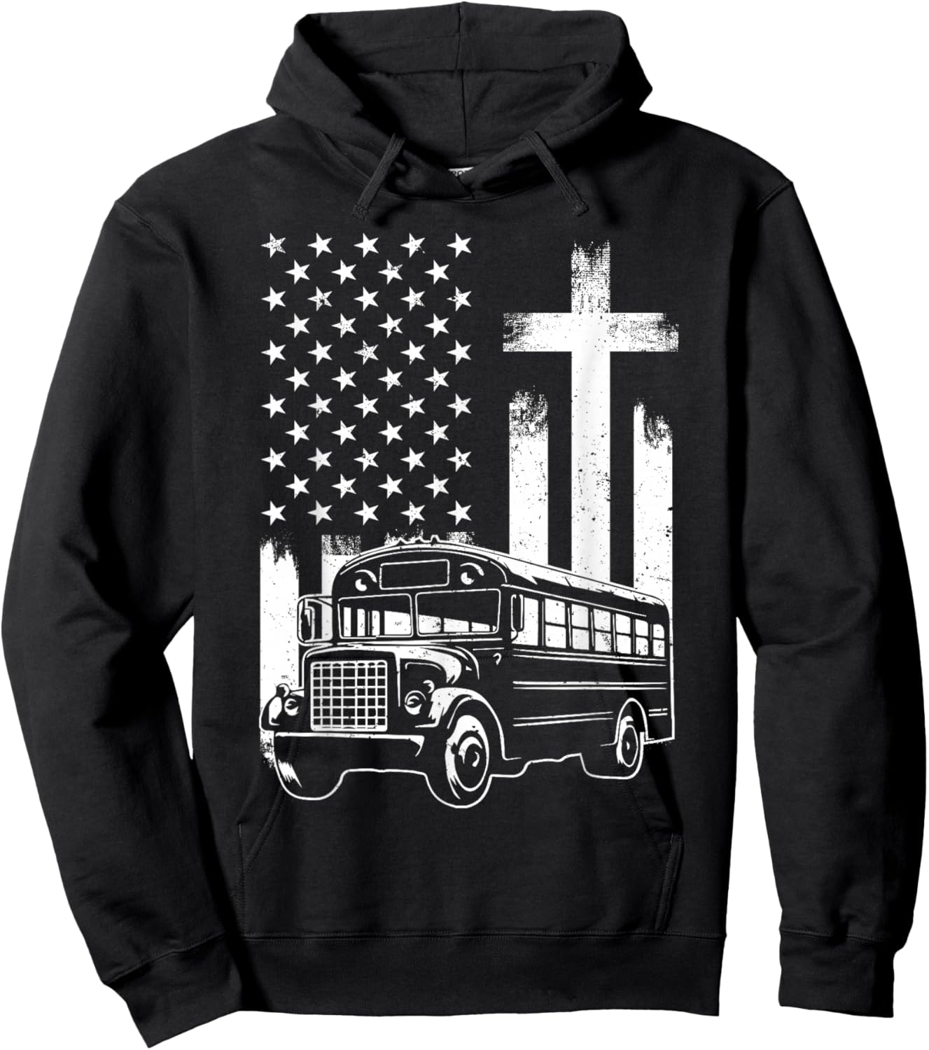 Bus Driver Patriotic Christian USA Flag School Bus Driver Hoodie - Hoodie | Black