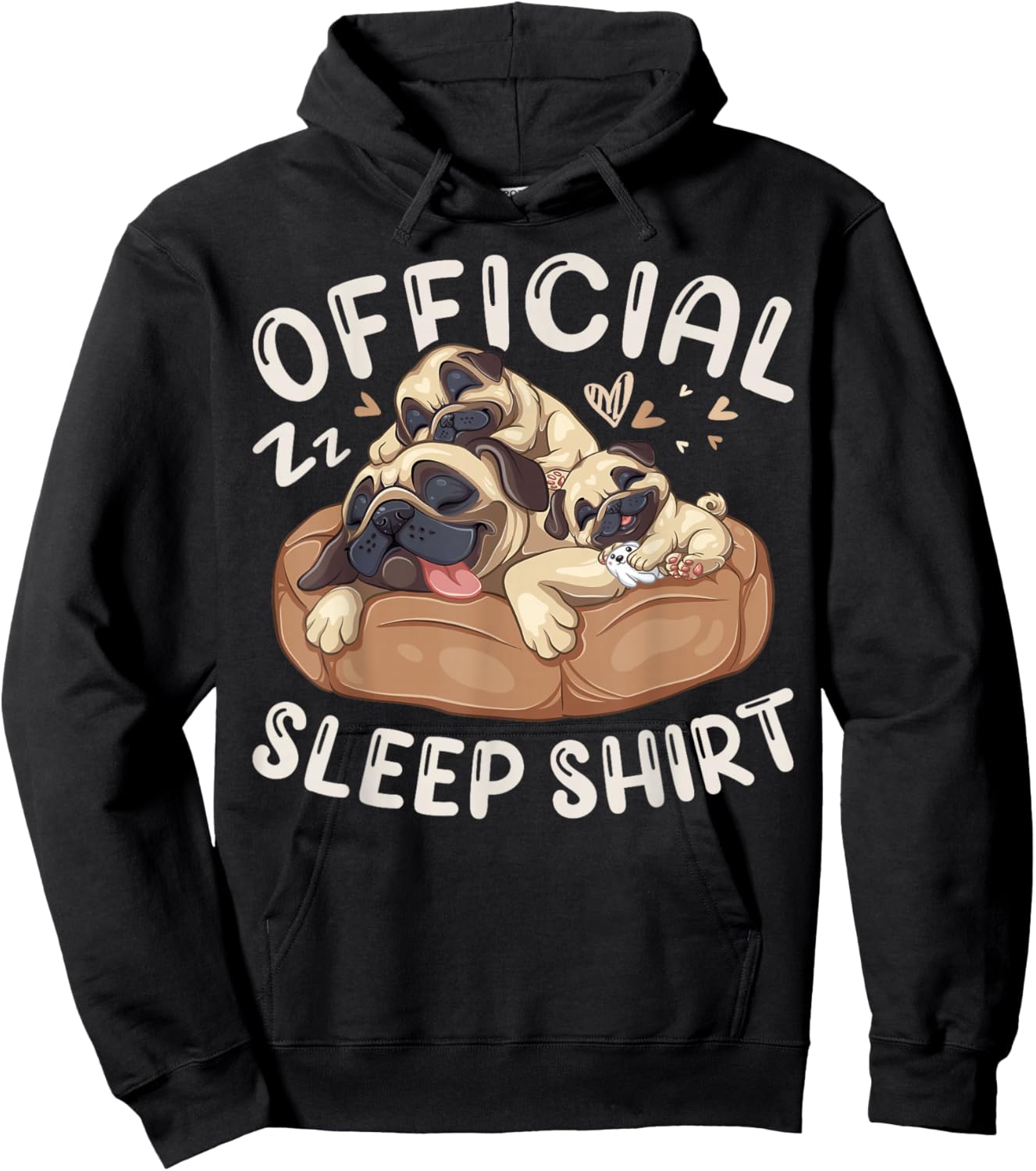 Official Sleep Shirt, Pug Dog with 2 Puppies Hoodie - Hoodie | Black