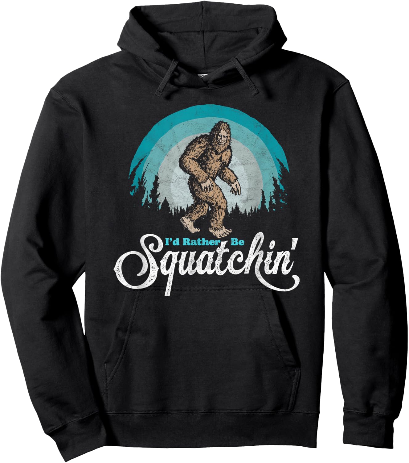 I'd Rather be Squatchin' Vintage Funny Bigfoot 80s Sasquatch Hoodie - Hoodie | Black