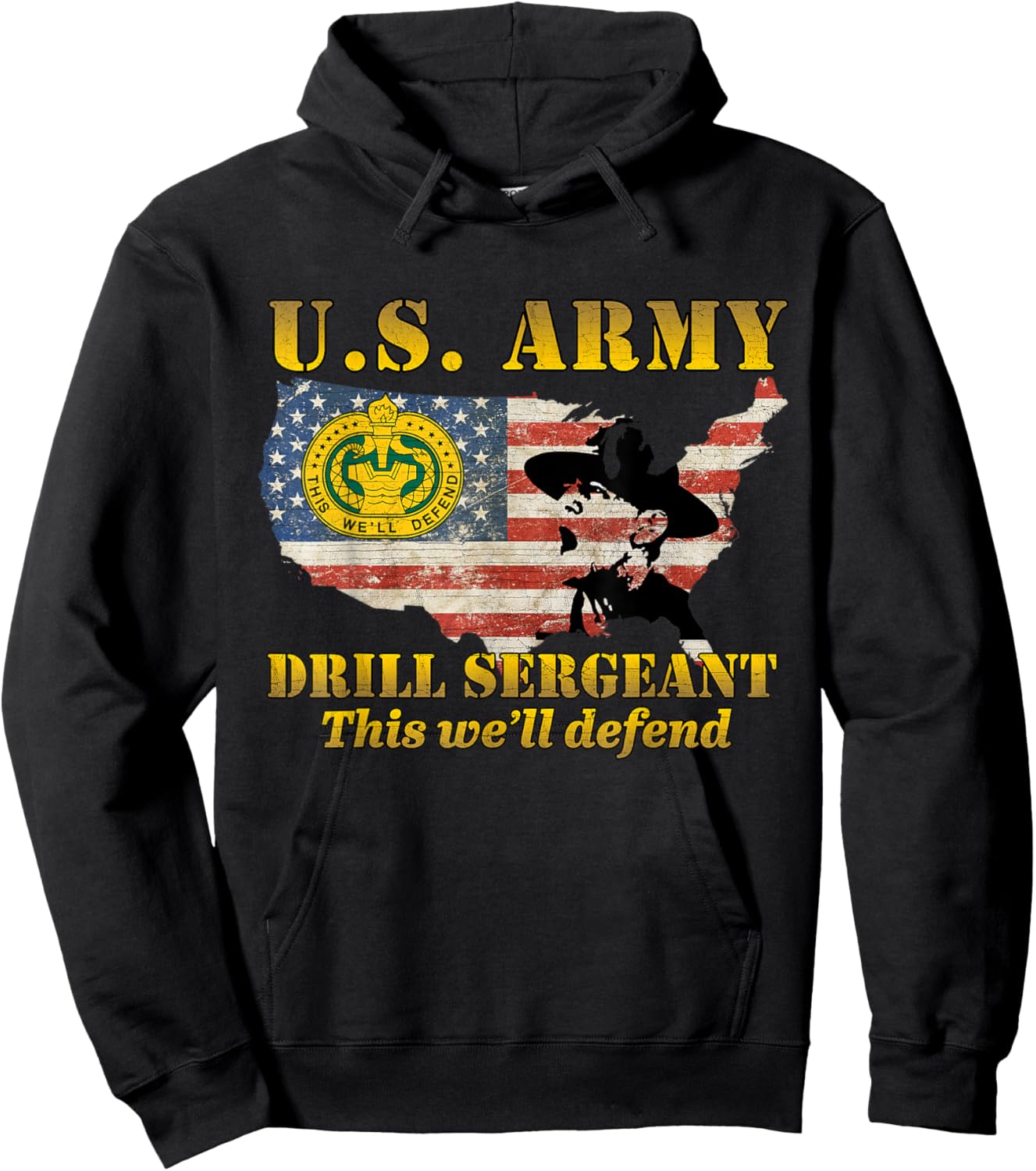 Us Army Drill Sergeant Military Drill American Flag Gifts Men Hoodie - Hoodie | Black