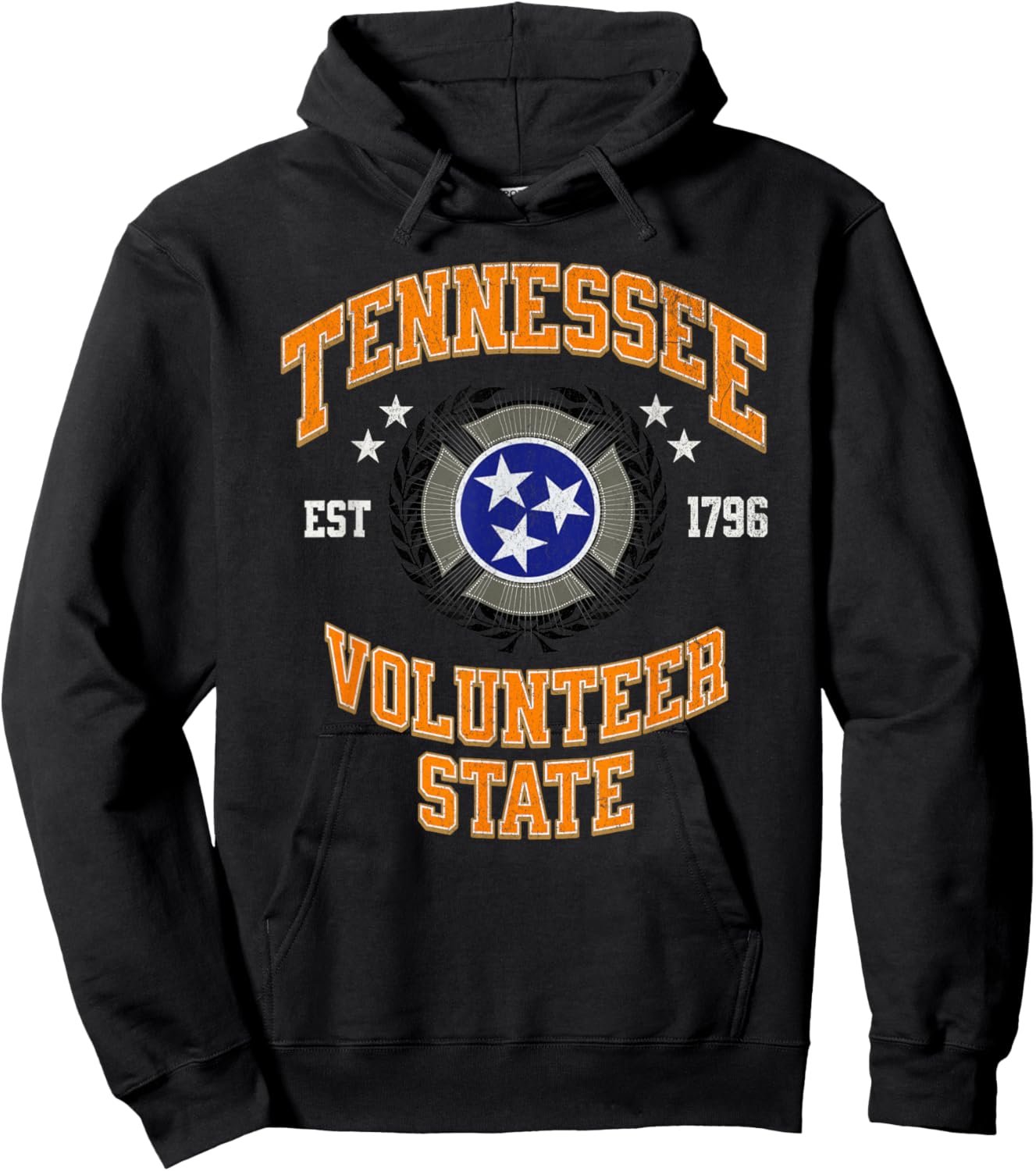 Vintage Tennessee Volunteer State Tri Star Flag Hoodie - Hoodie | Black