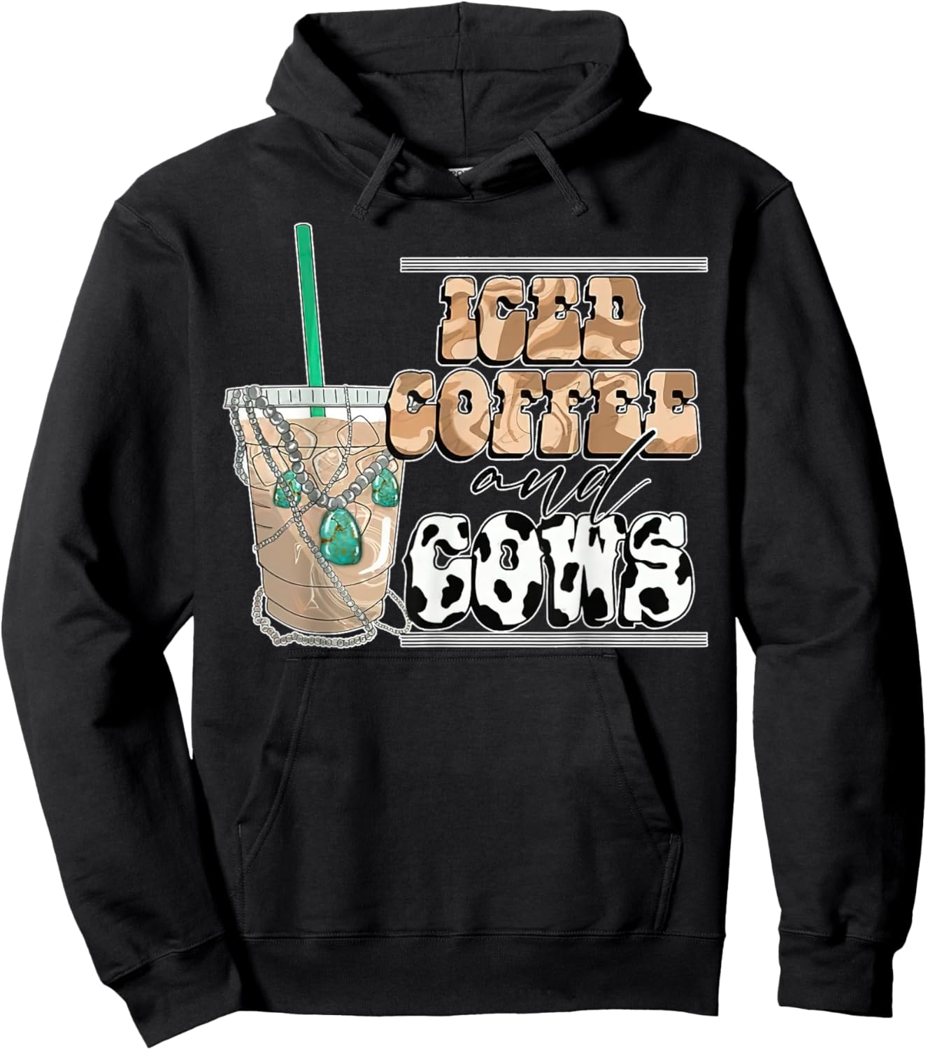 Funny Iced Coffee And Cows Shirt For Coffee & Cow Lover Hoodie - Hoodie | Black