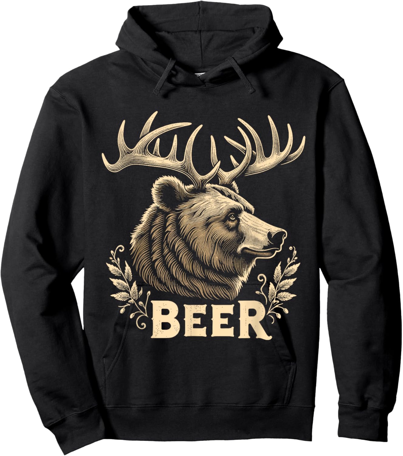 Beer Funny Vintage Design Bear with Deer Antlers for Drinker Hoodie - Hoodie | Black