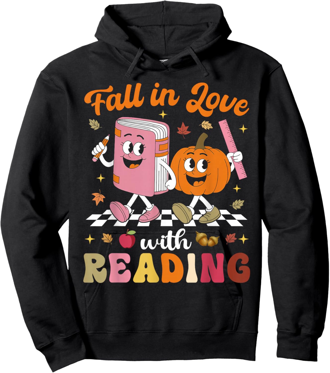 Retro Fall in Love with Learning Pumpkin Autumn Teacher Hoodie - Hoodie | Black