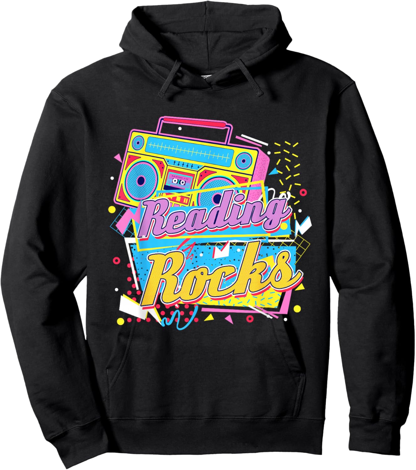 80's Reading Book Lover Reading Rocks - Black, Small, -Adults, Casual, Short Sleeve, , , Book Lover Hoodie - Hoodie | Black
