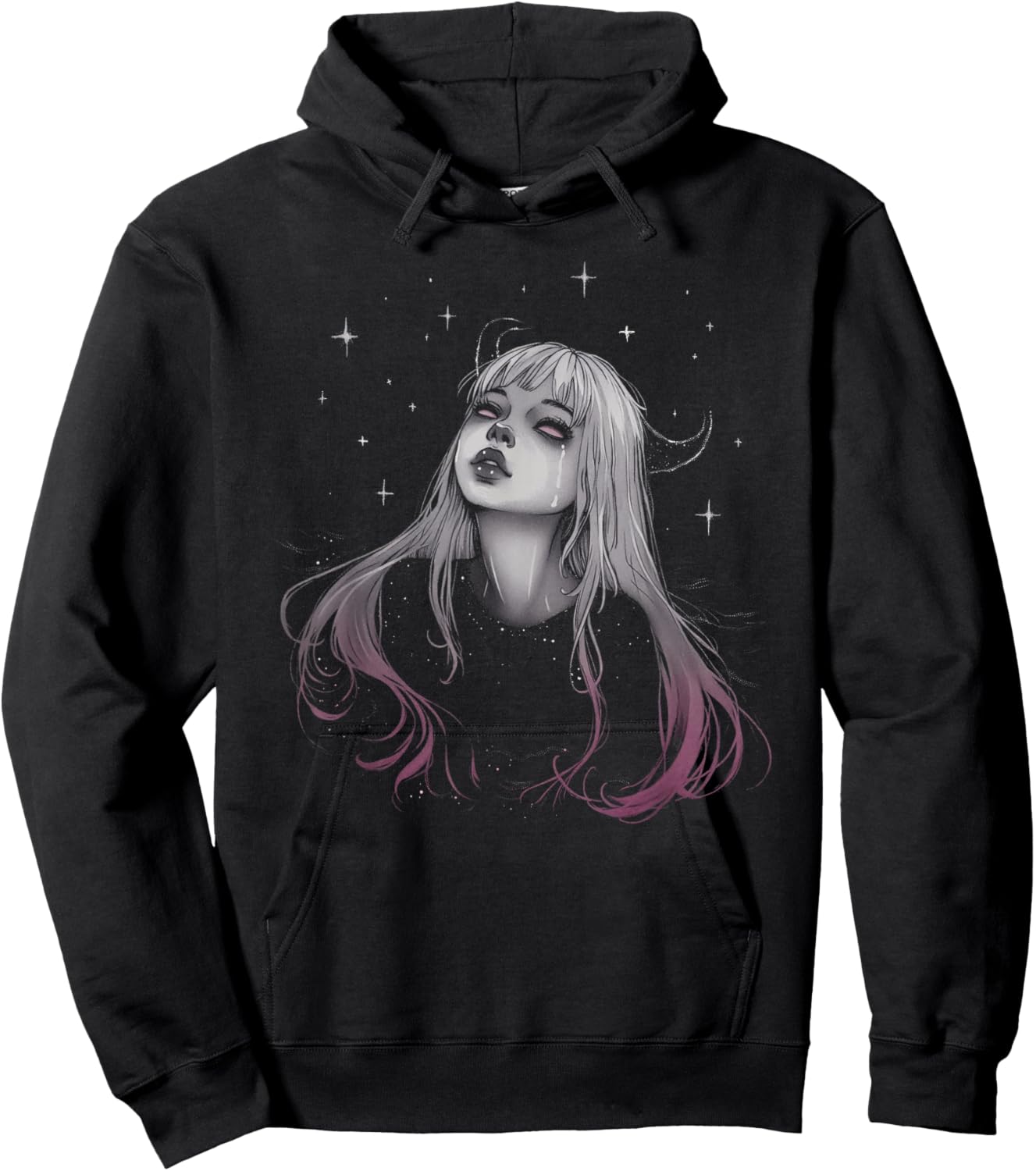Sad Girl Demon Stars Pastel Goth Alt Pink Crying Aesthetic Hoodie - Hoodie | Black