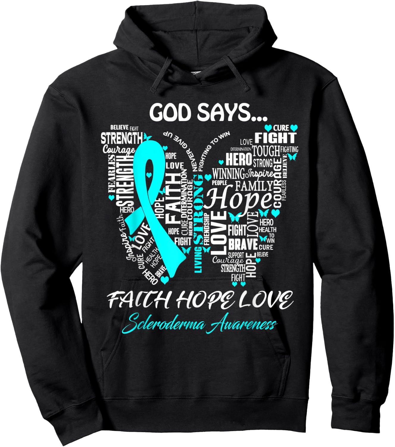 Butterfly Faith Hope Love Scleroderma Awareness Gifts Hoodie - Hoodie | Black