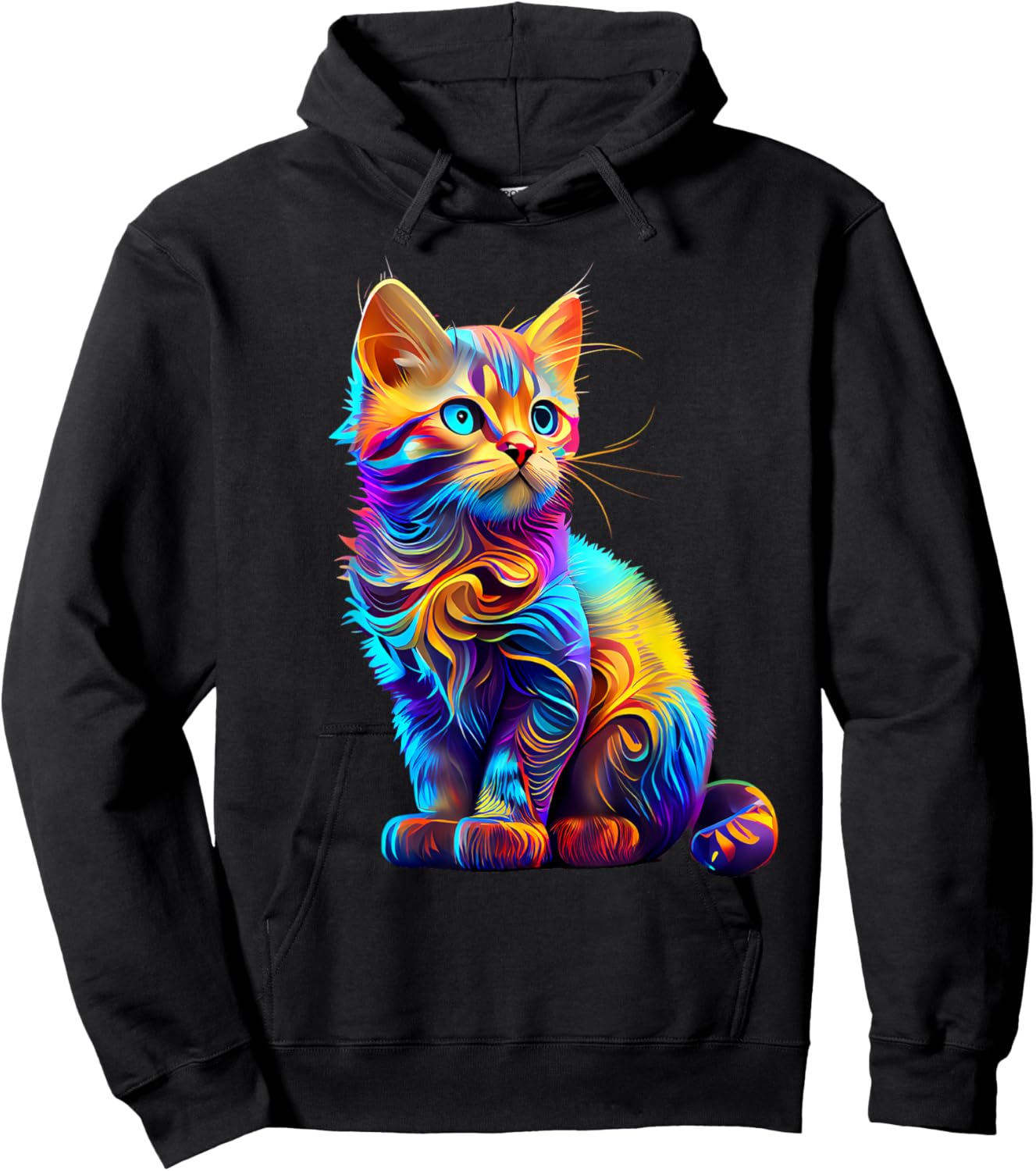 Cute Cat for Kids Kitten Lovers Colorful Art Kitty Adoption Hoodie - Hoodie | Black