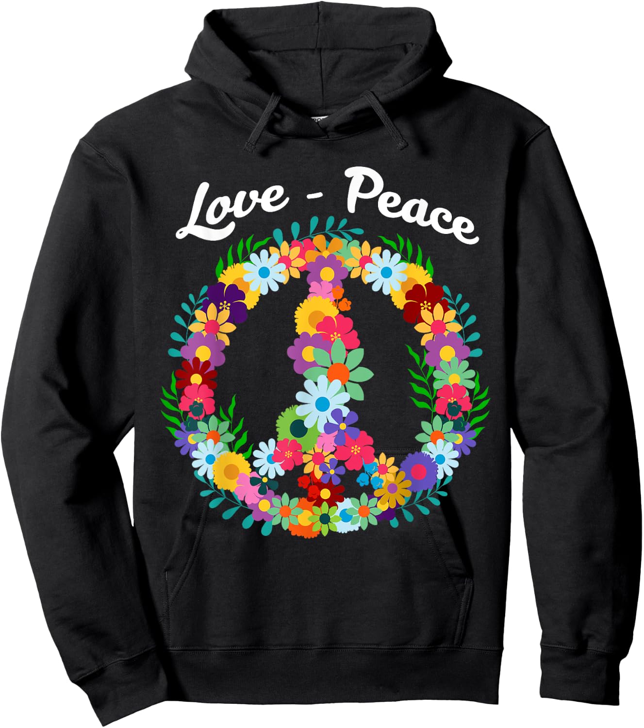 Peace Sign Love Floral Funny 60s 70s Hippie Gift Hoodie - Hoodie | Black