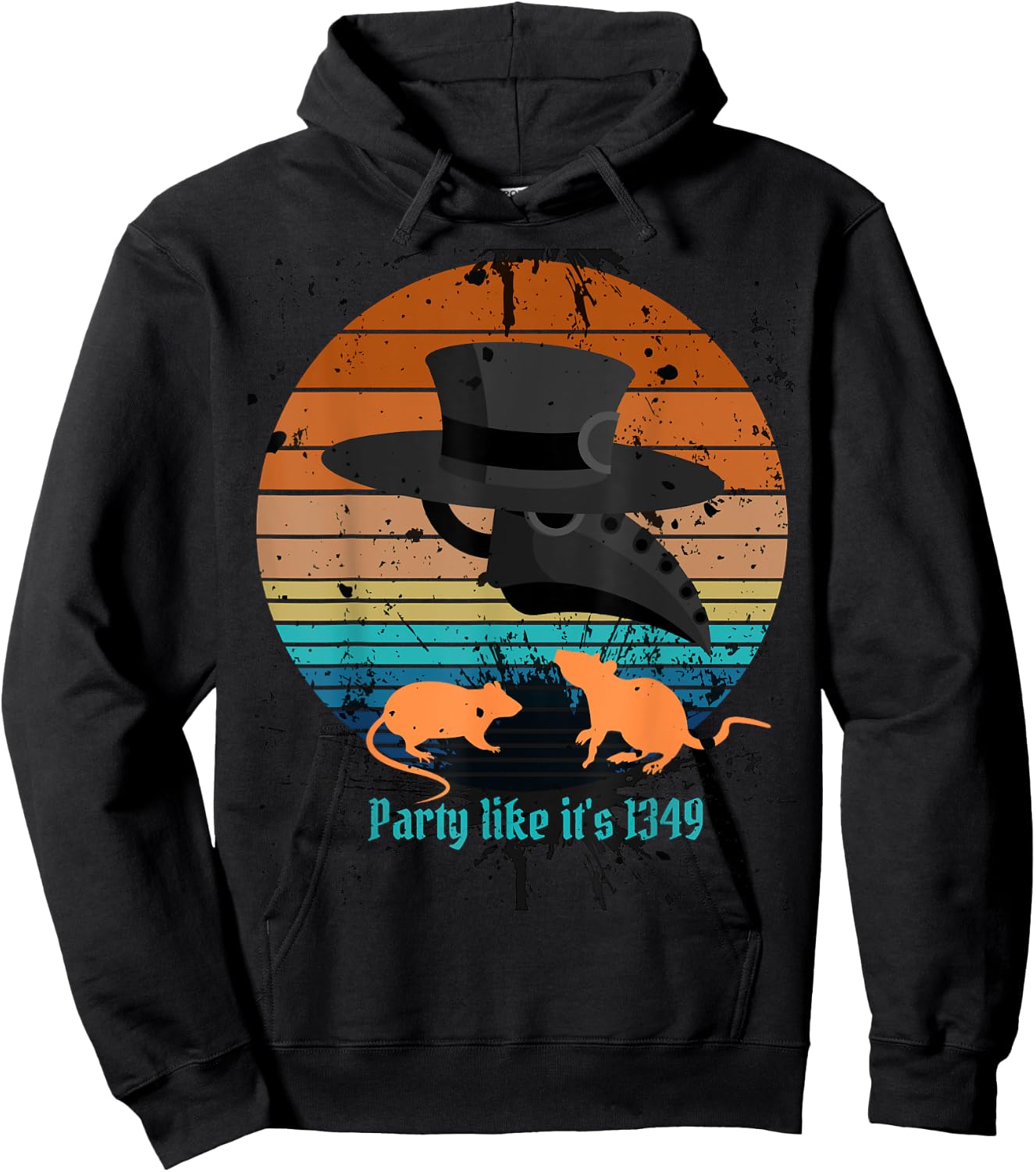 Retro New Year Plague Doctor, Party Like It's 1349, Rats Hoodie - Hoodie | Black