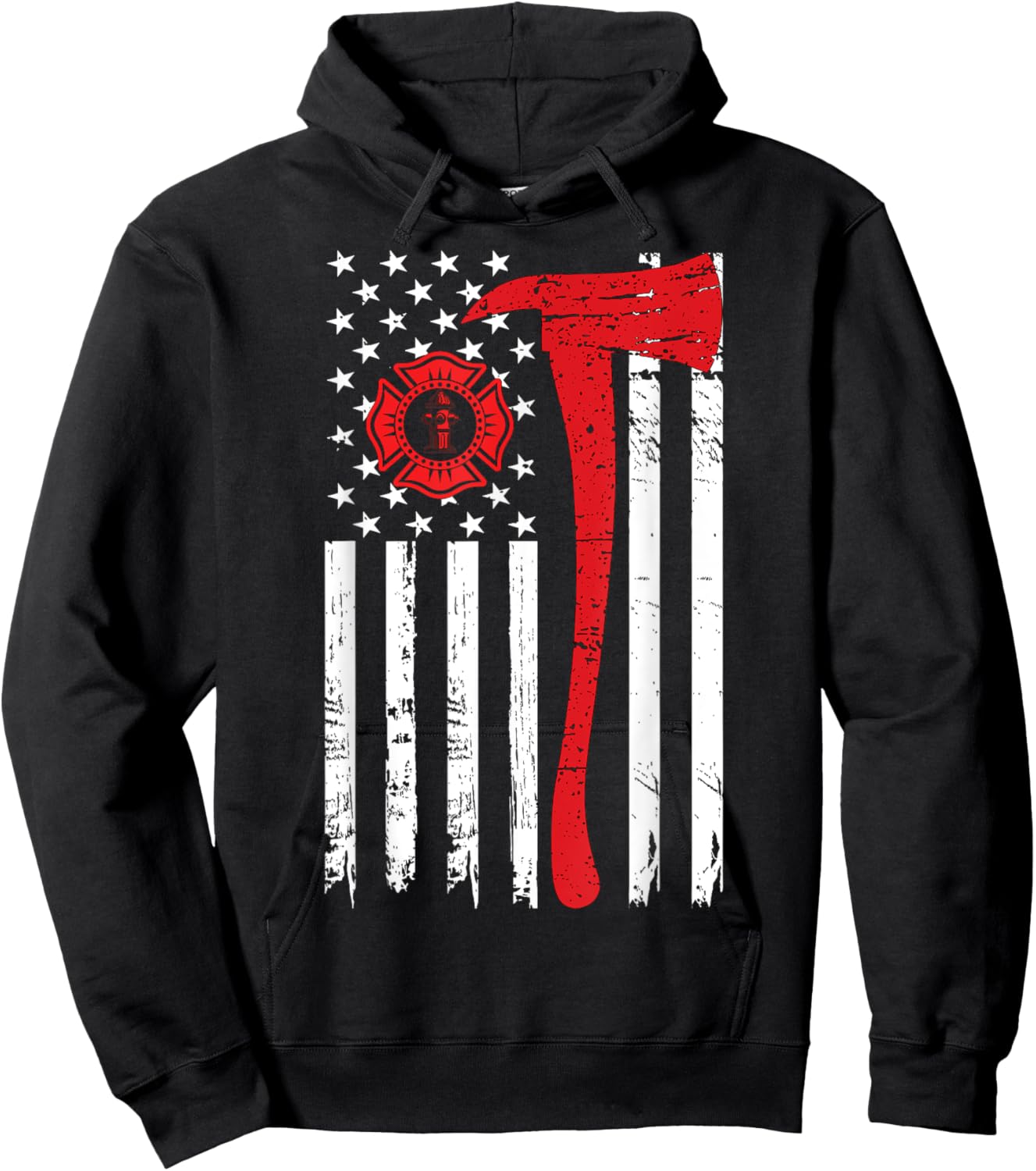 Wildland Firefighter Axe American Flag Fireman Hoodie - Hoodie | Black