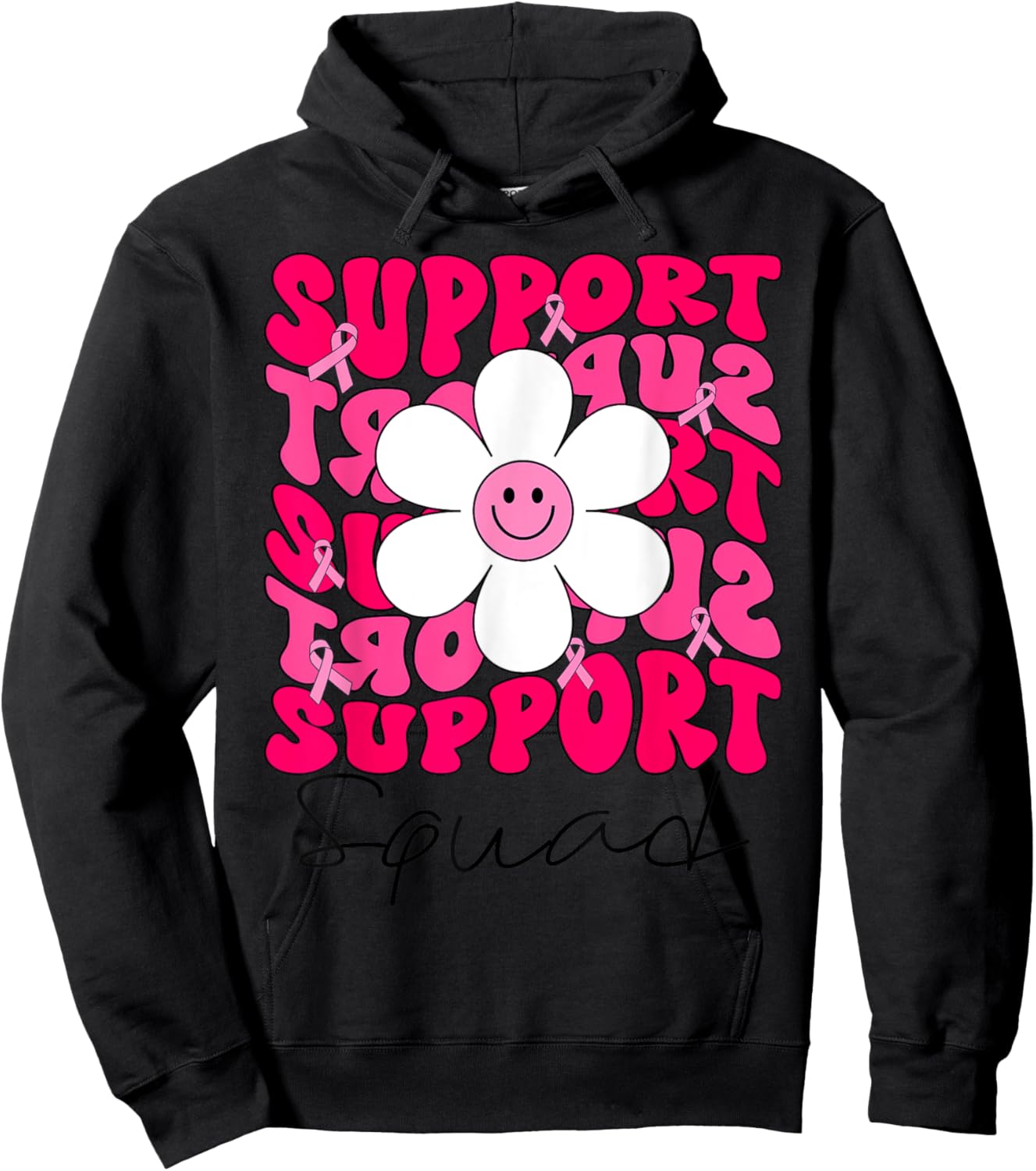 Support Squad Breast Cancer Awareness Pink Ribbon Groovy Hoodie - Hoodie | Black