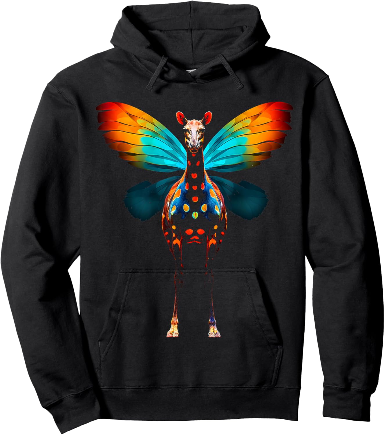 Giraffe Colorful Animal Butterfly Graphic Art Giraffe Hoodie - Hoodie | Black
