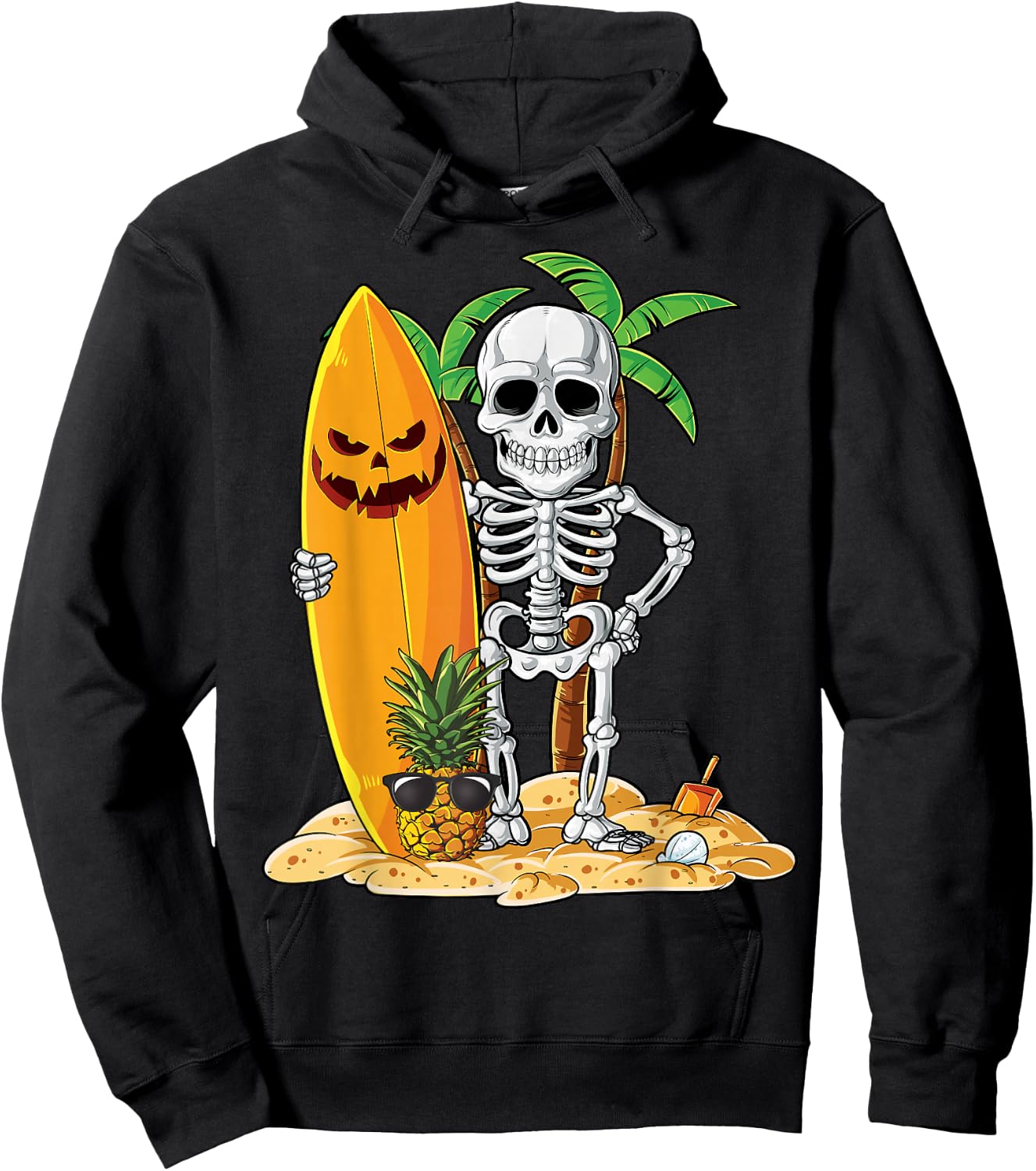 Skeleton Surfing Halloween Hawaii Hawaiian Men Women Surfer Hoodie - Hoodie | Black