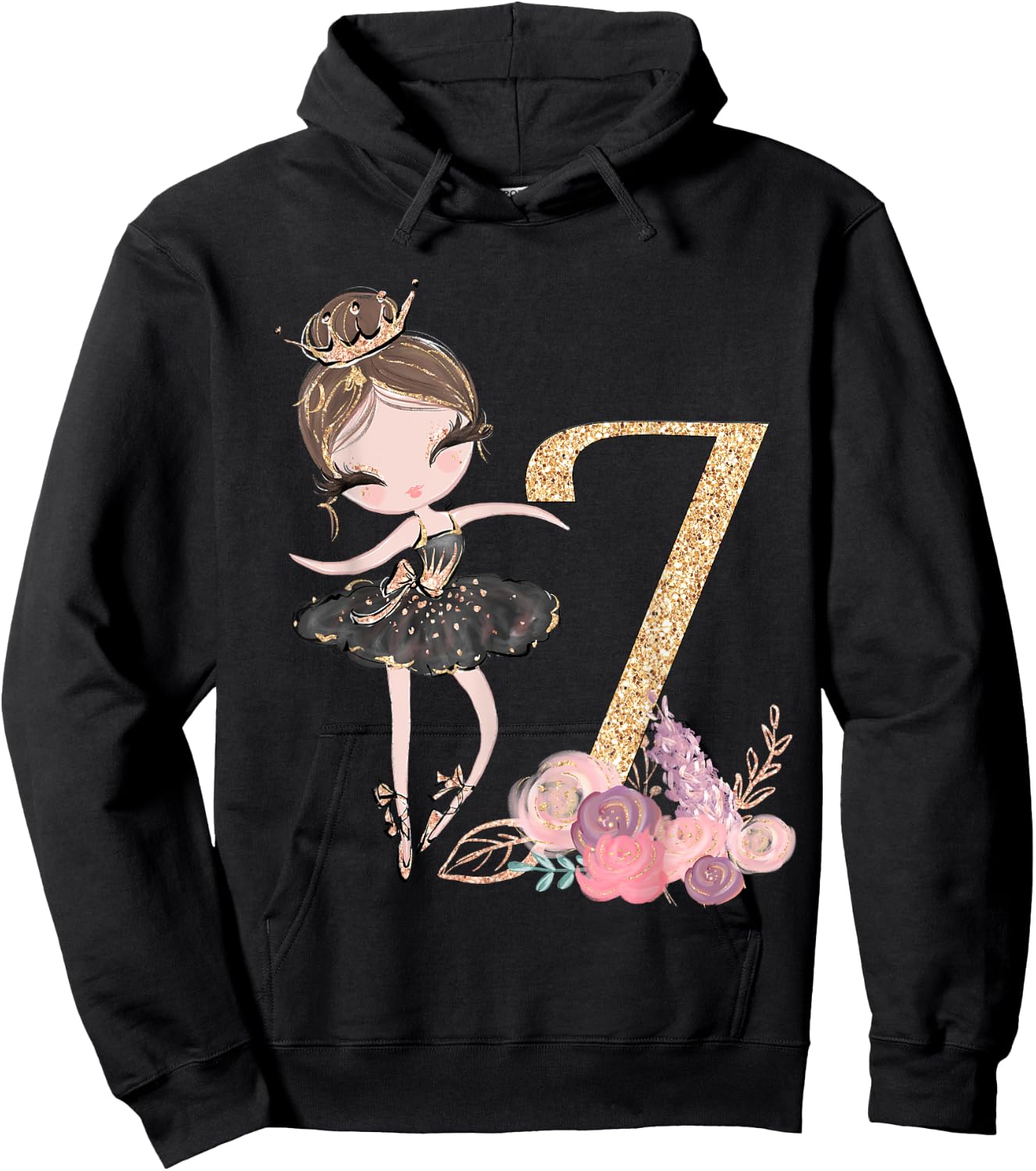 7th Birthday Ballerina Dance School Ballet Tutu Girls Seven Hoodie - Hoodie | Black