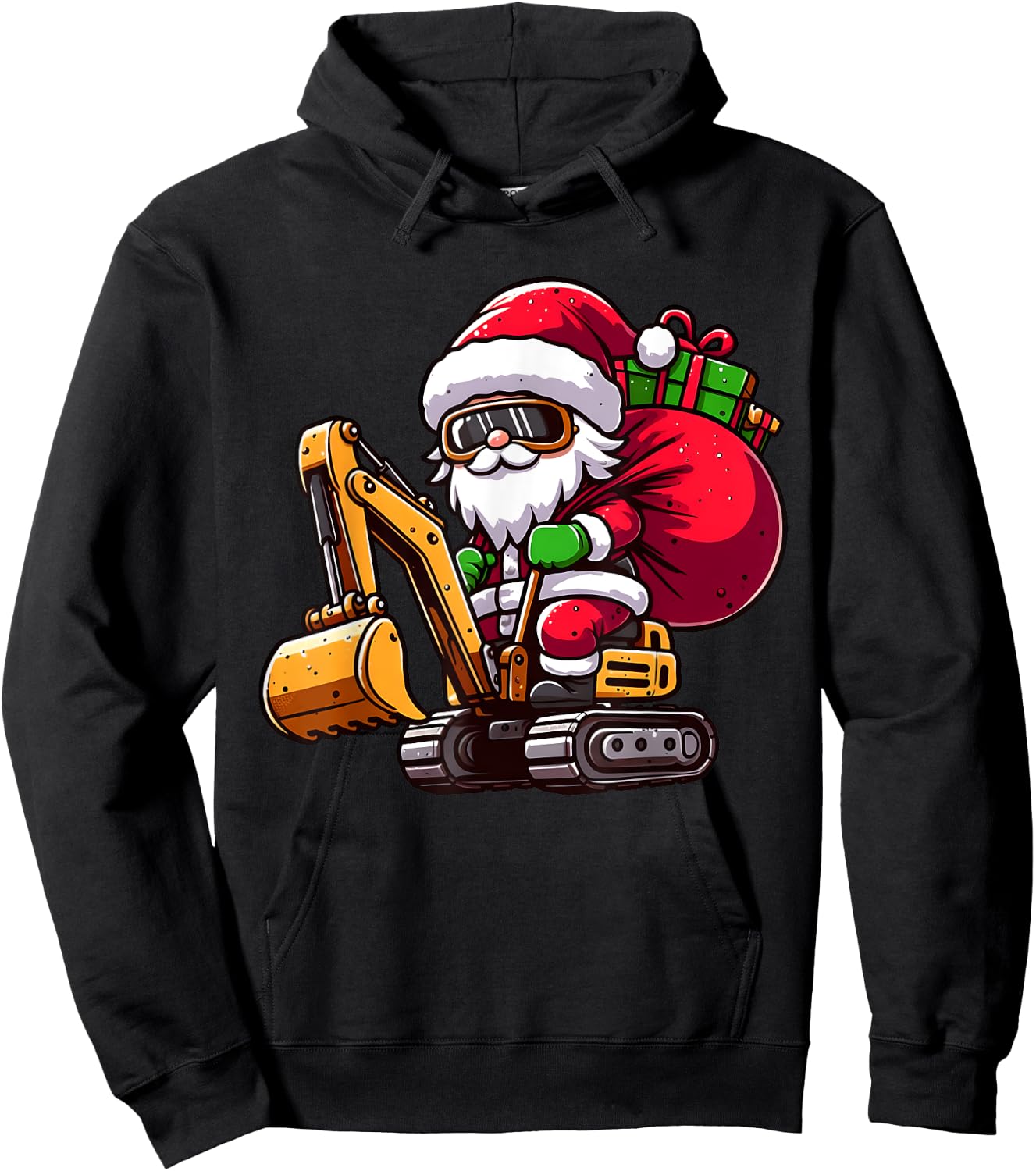 Christmas Santa Claus Driving Excavator Construction Pajama Hoodie - Hoodie | Black