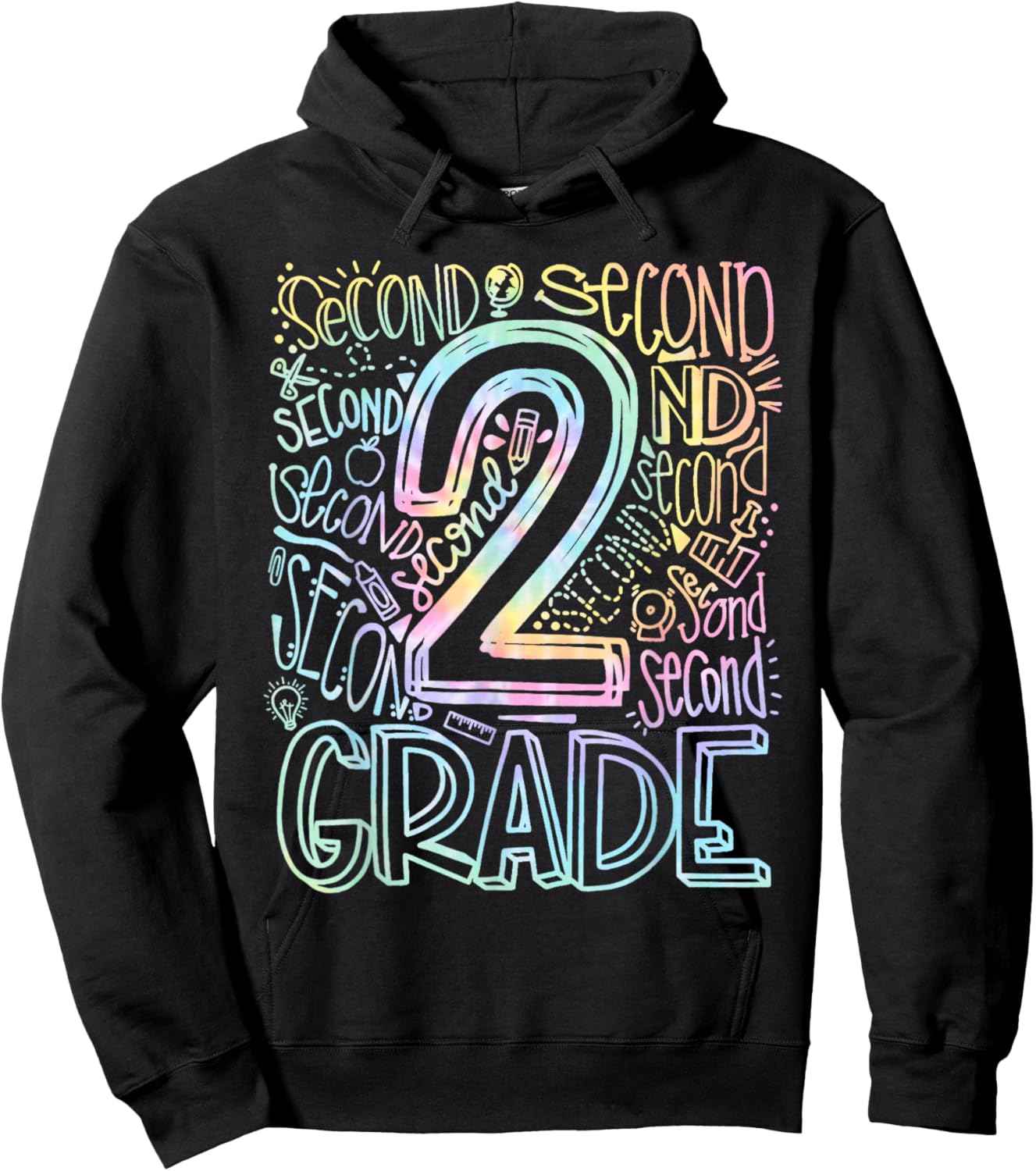 Tie Dye 2nd Grade Typography Team Second Grade Teacher Gift Hoodie - Hoodie | Black