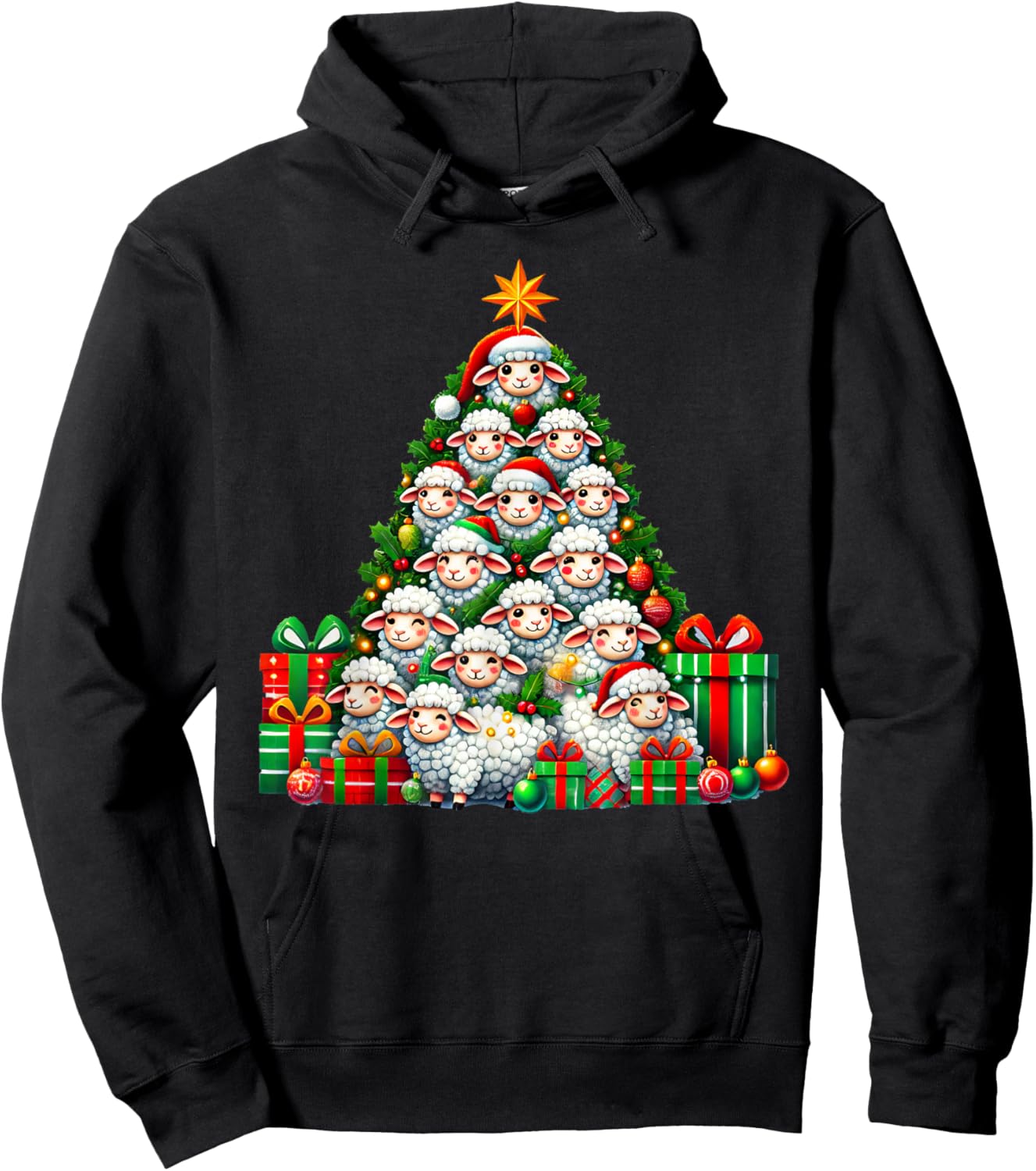 Sheep Christmas Tree Funny Sheep Xmas Hoodie - Hoodie | Black