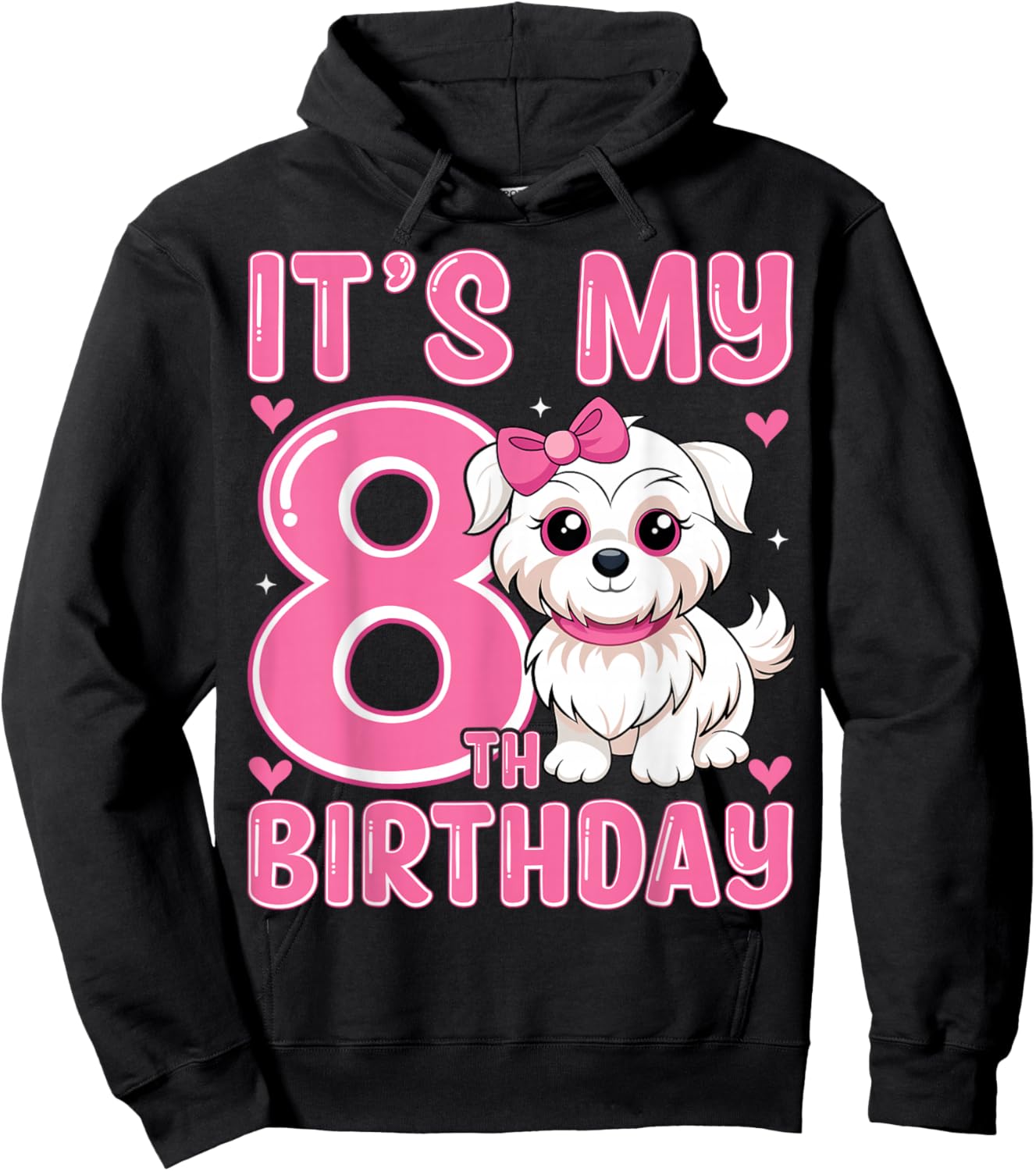 It's My 8th Birthday Cute Puppy Dog Kids 8 Years Old Hoodie - Hoodie | Black