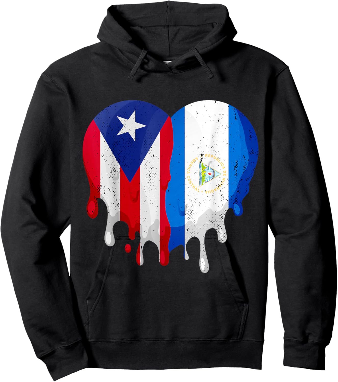 Puerto Rico Nicaragua Flag Heart Grown Patriot Country Hoodie - Hoodie | Black