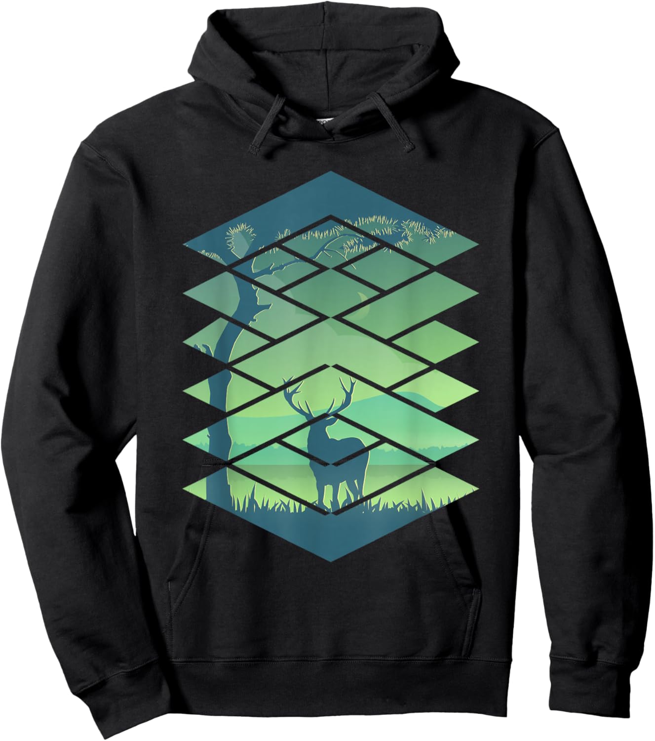 Forest Nature Square Minimalism Deer Hoodie - Hoodie | Black