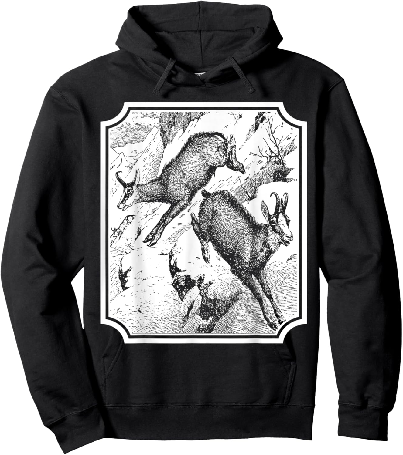 Gemse Gams Wild Gämse Alpen Tier Vintage Retro süß Abbildung Hoodie - Hoodie | Black