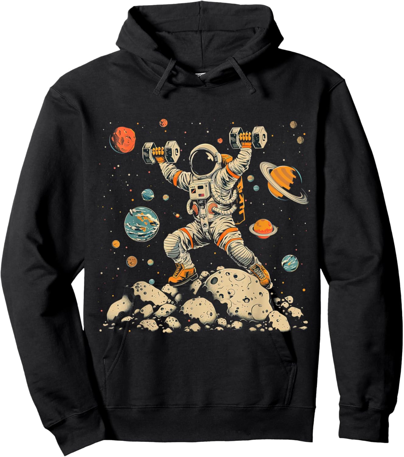 Funny Astronaut Space Weightlifting Fitness Gym Workout Men Hoodie - Hoodie | Black