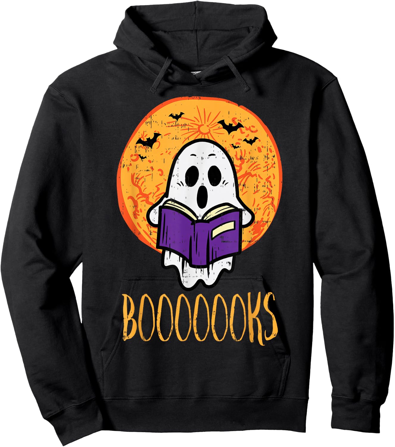 Boooks Moon Ghost Reading Halloween Bookworm Librarian Book Hoodie - Hoodie | Black