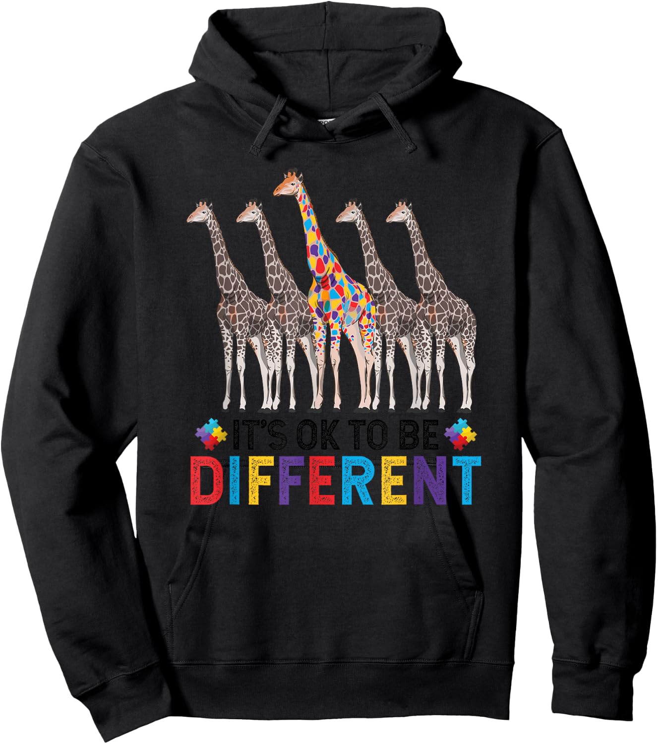Autism Awareness Cute Giraffe Animal It's Ok To Be Different Hoodie - Hoodie | Black