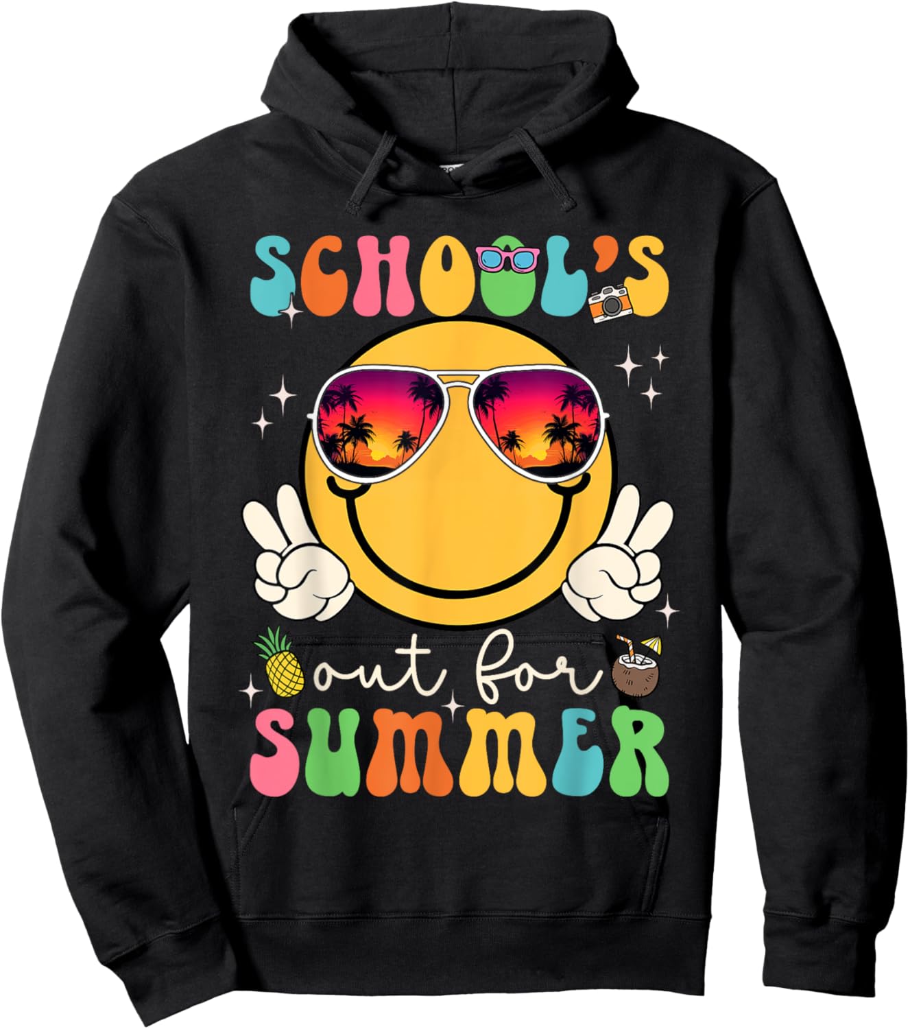School's Out For Summer Teacher Last Day Of School Groovy Hoodie - Hoodie | Black