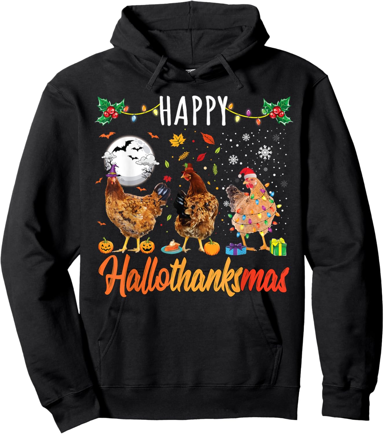 Chicken HalloThanksMas Shirt Halloween Autumn Christmas Hoodie - Hoodie | Black