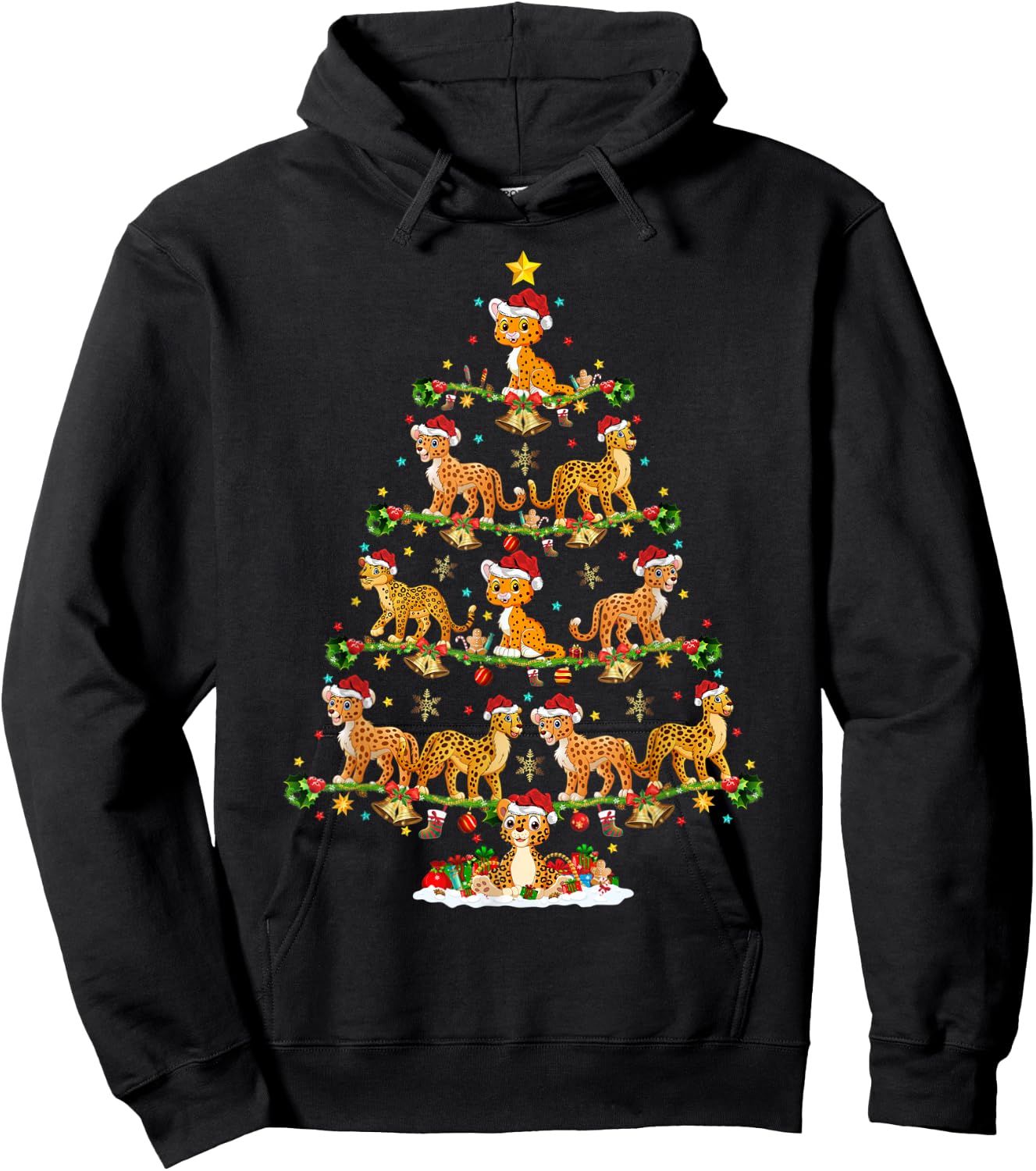 Cheetah Lover Lights Xmas Santa Cheetah Christmas Tree Hoodie - Hoodie | Black