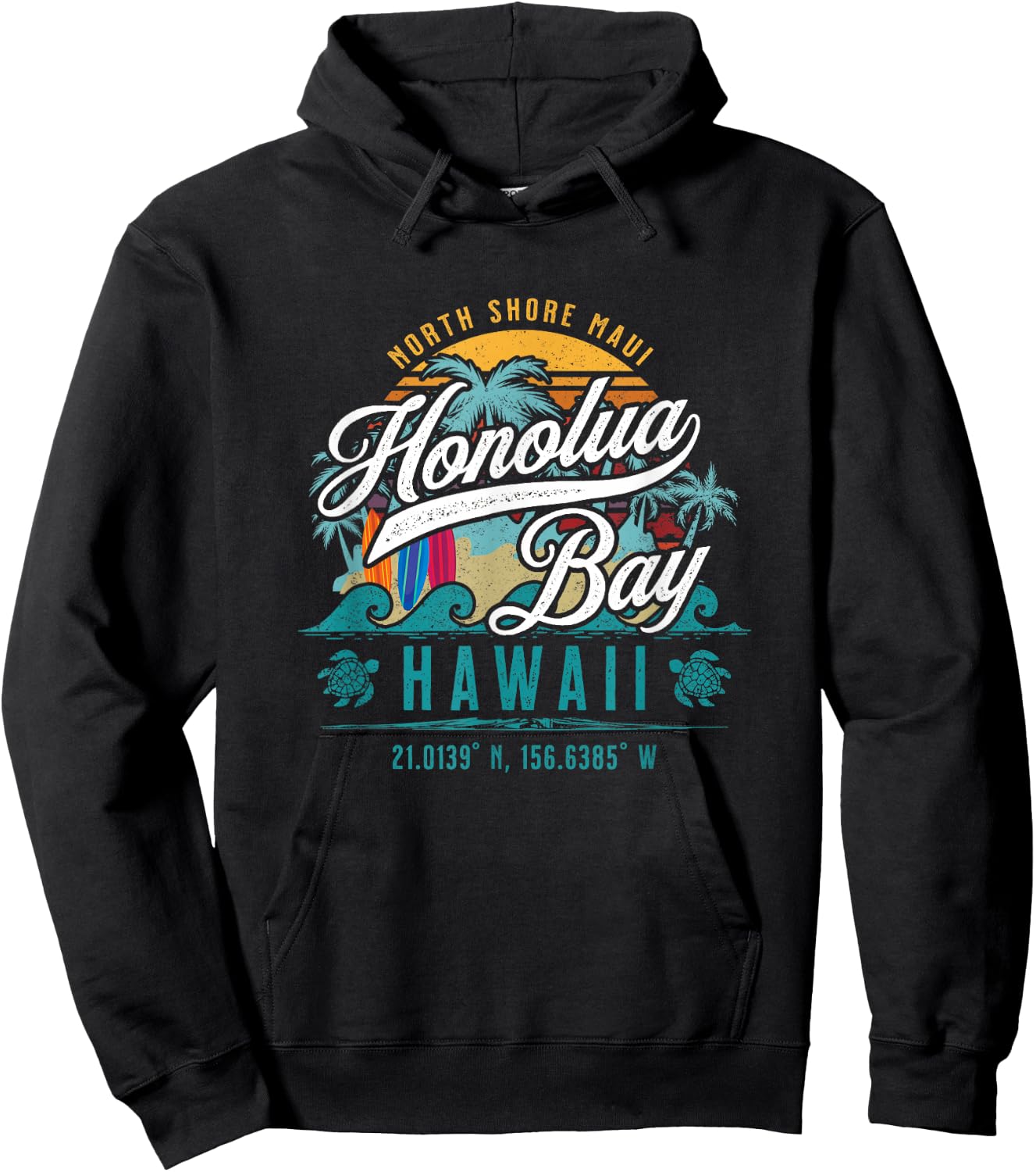 Honolua Bay North Shore Maui Hawaii Retro Sun Surf Snorkel Hoodie - Hoodie | Black