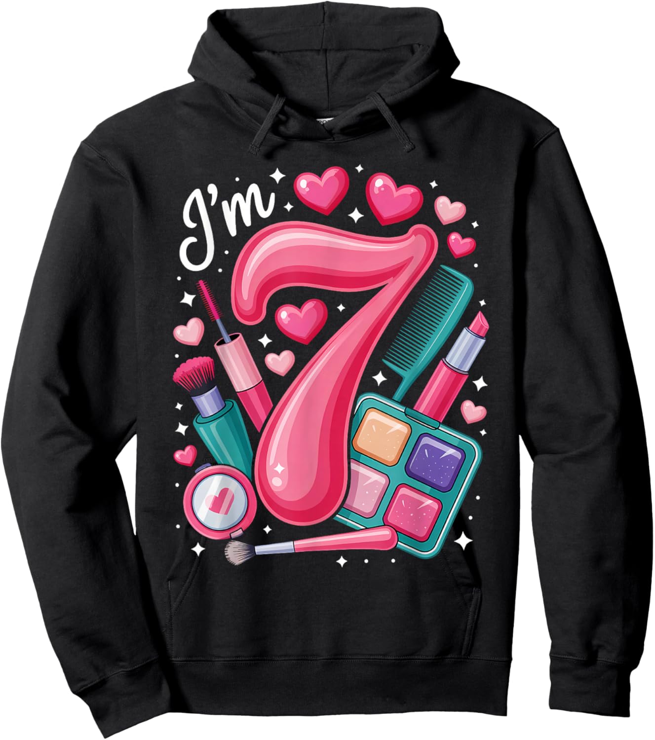 Spa Birthday Party I'm 7 Girls Makeup 7th Bday Kids Toddlers Hoodie - Hoodie | Black