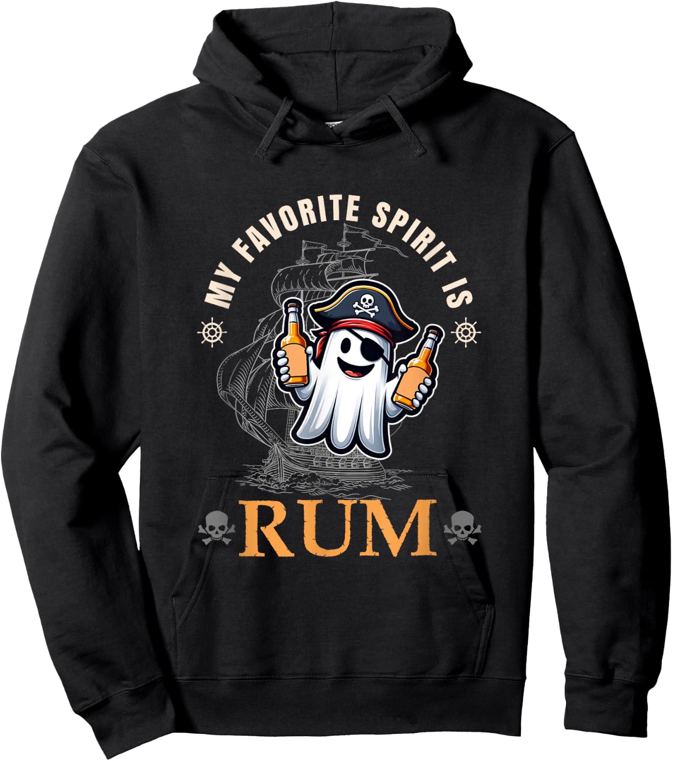 My Favorite Spirit Is Rum Funny Halloween Ghost Drinking Hoodie - Hoodie | Black