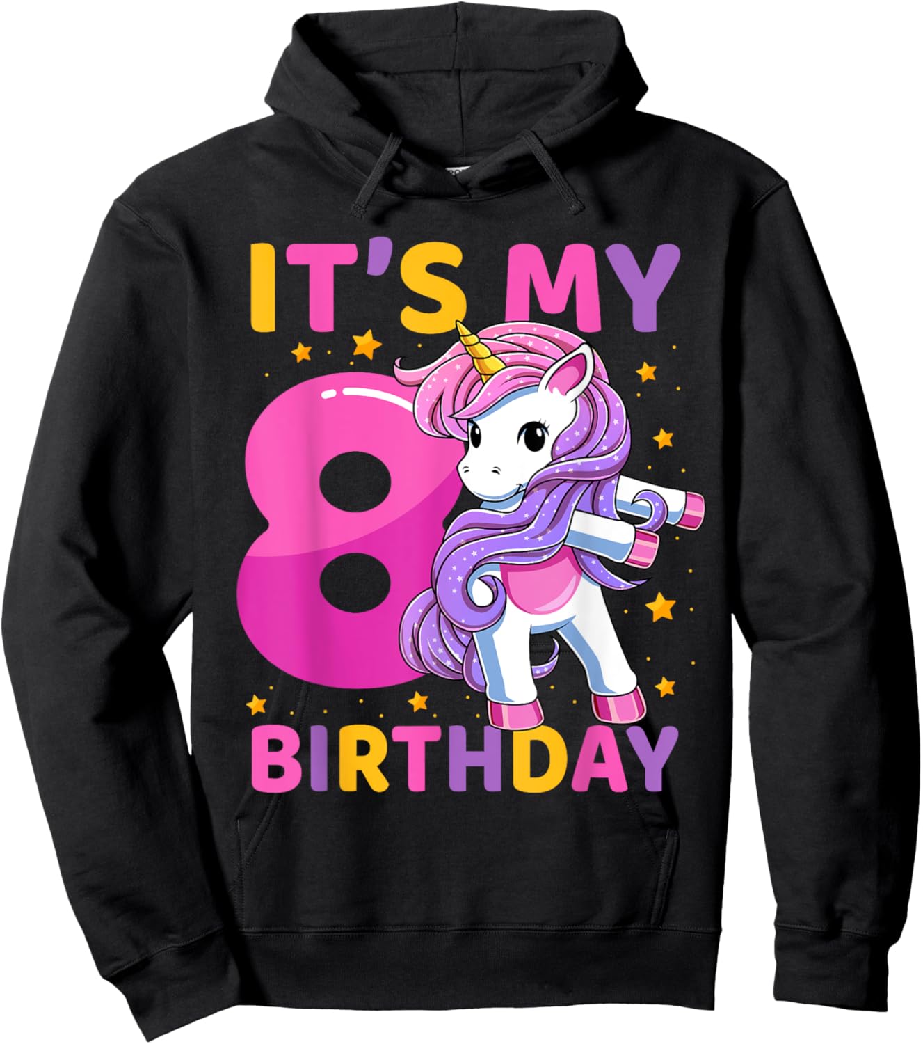 8 Years Old Unicorn Flossing 8th Birthday Party Girls Kids Hoodie - Hoodie | Black