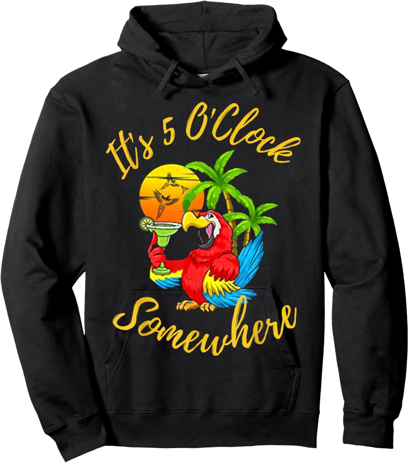 Beach Vacation Drinking It's 5 O'Clock Somewhere Parrots Men Women Hoodie - Hoodie | Black