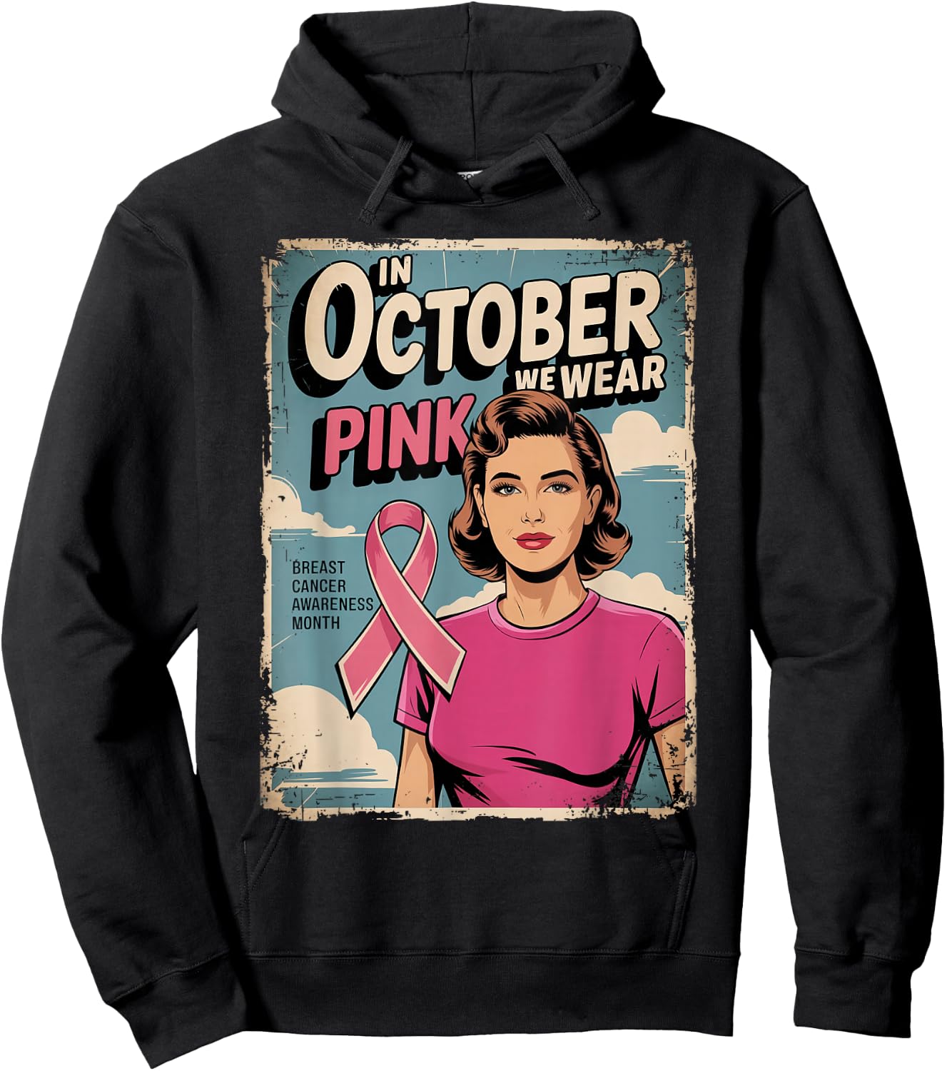 Oldschool Breast Cancer Poster 80s Style In October Pink Hoodie - Hoodie | Black