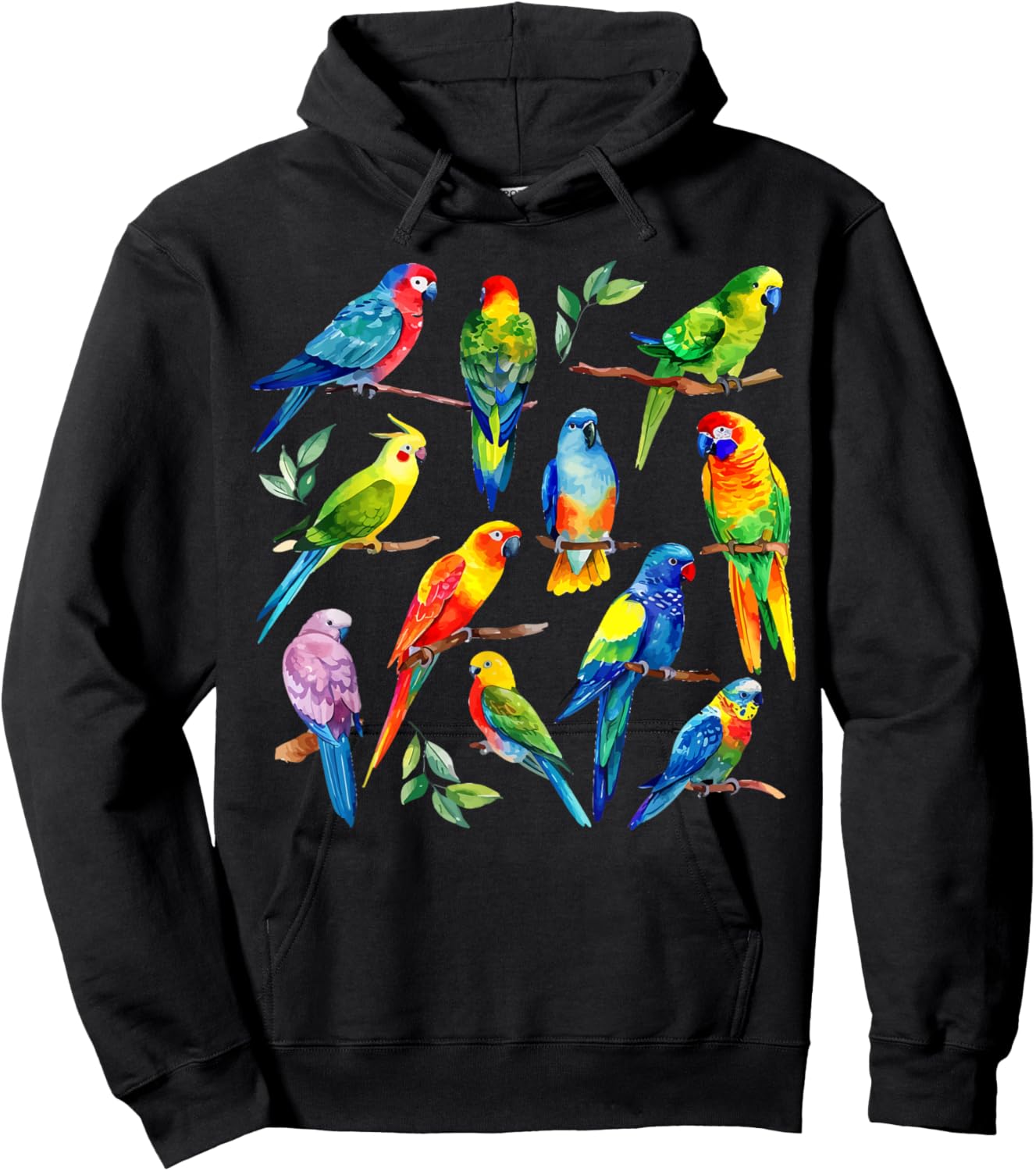 Colorful Parrot Watercolor Hoodie - Hoodie | Black