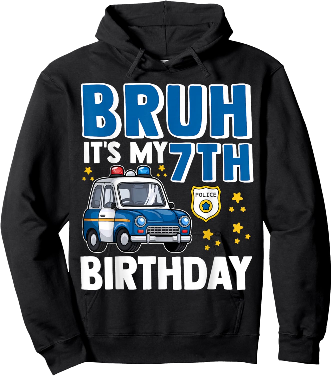 Seven 7th Police Car Birthday Boy Cop Policeman 7 Years Old Hoodie - Hoodie | Black