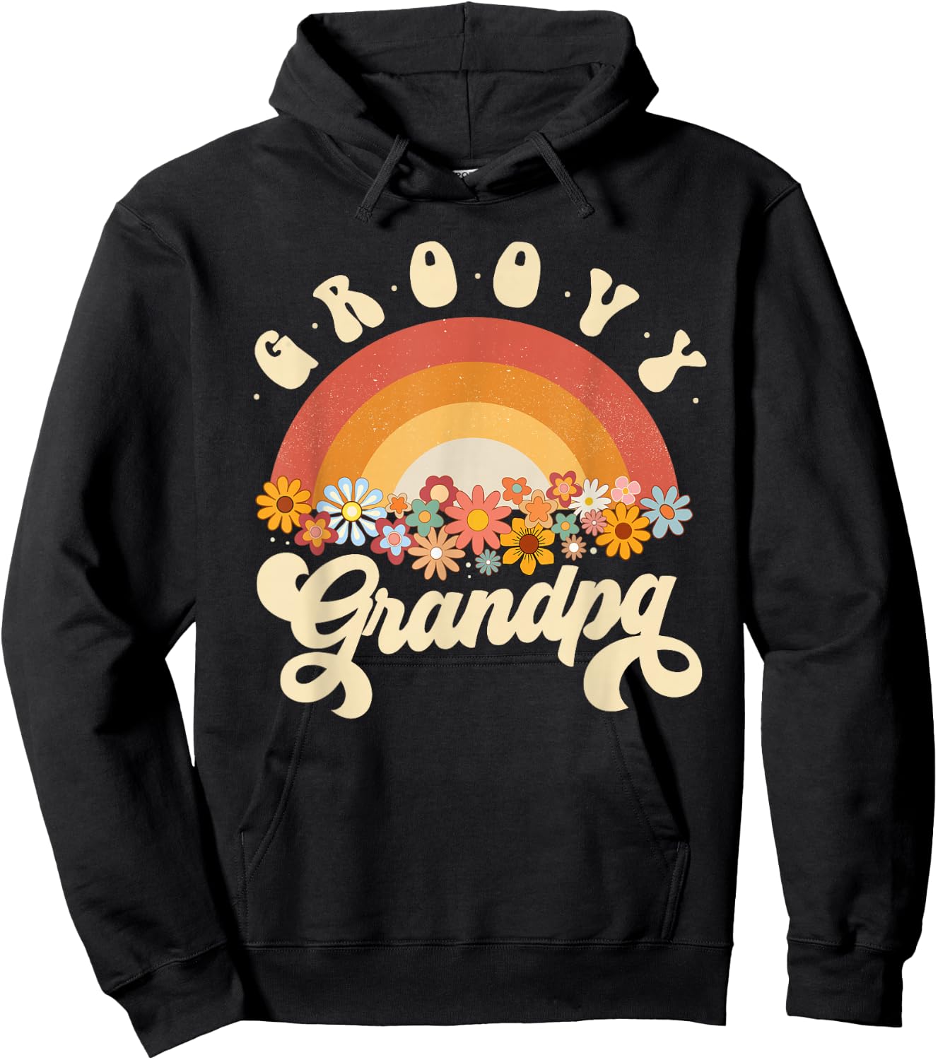 Groovy Grandpa Retro Rainbow Colorful Flowers Design Hoodie - Hoodie | Black