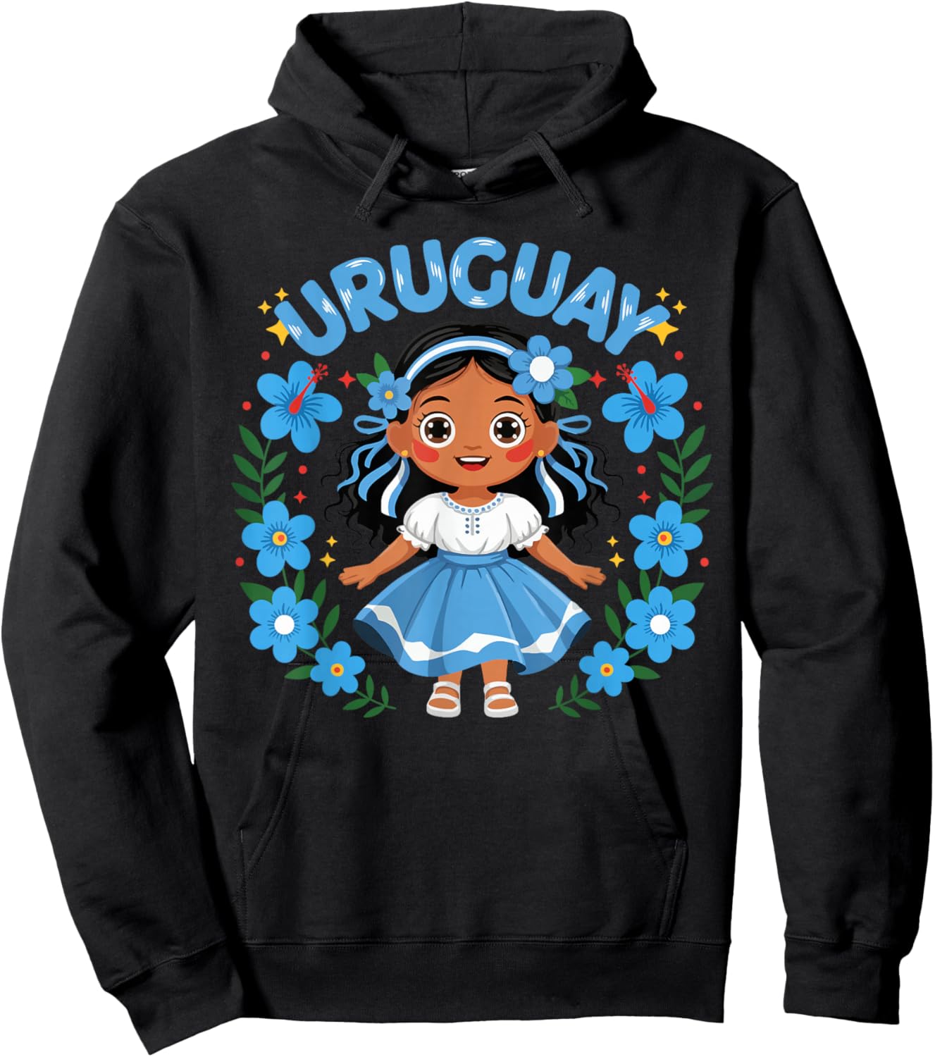 Uruguay Uruguayan Girl Traditional Dress Flowers Hoodie - Hoodie | Black