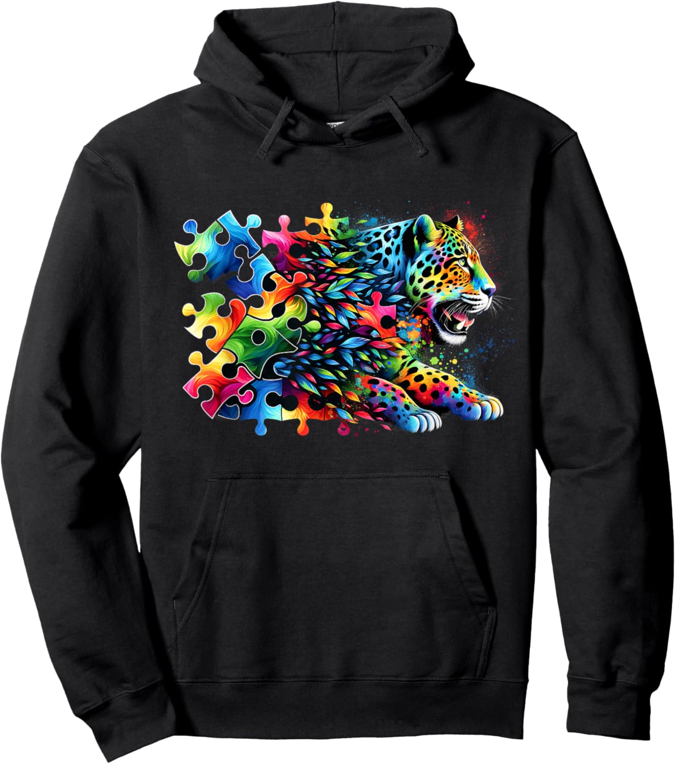 Jaguar Autism Awareness Month Autistic Colorful Hoodie - Hoodie | Black